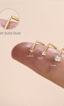 kosiner jewelry 14K Solid Gold L Shape Mini CZ Classic Nose Stud
