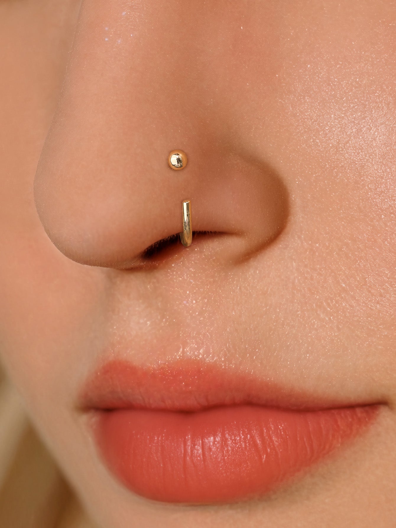 kosiner jewelry 14K Solid Gold Classic Smooth Round Ball Thin Hoop Nose Ring