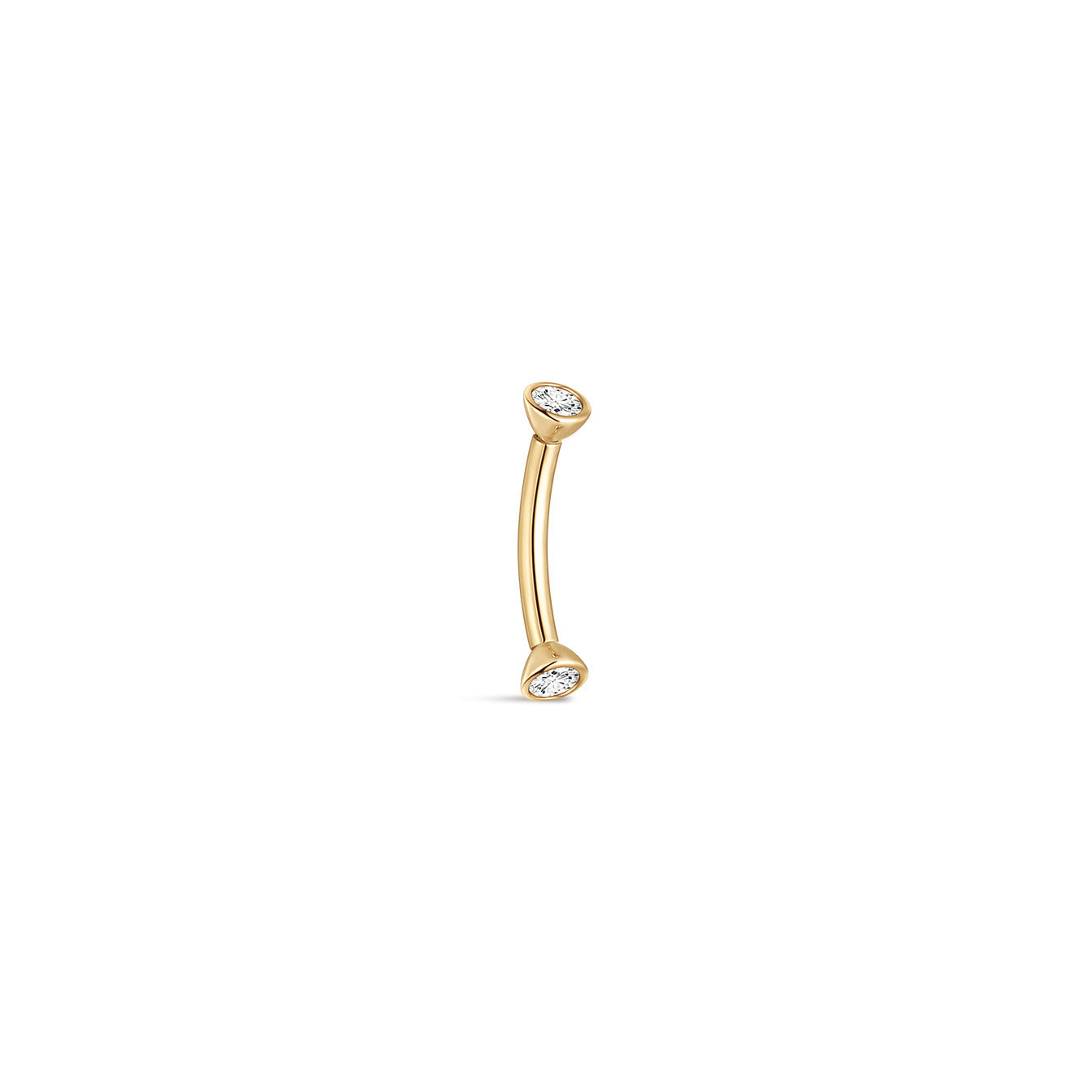 14K massief gouden dubbele CZ navelpiercing met schroefdraad