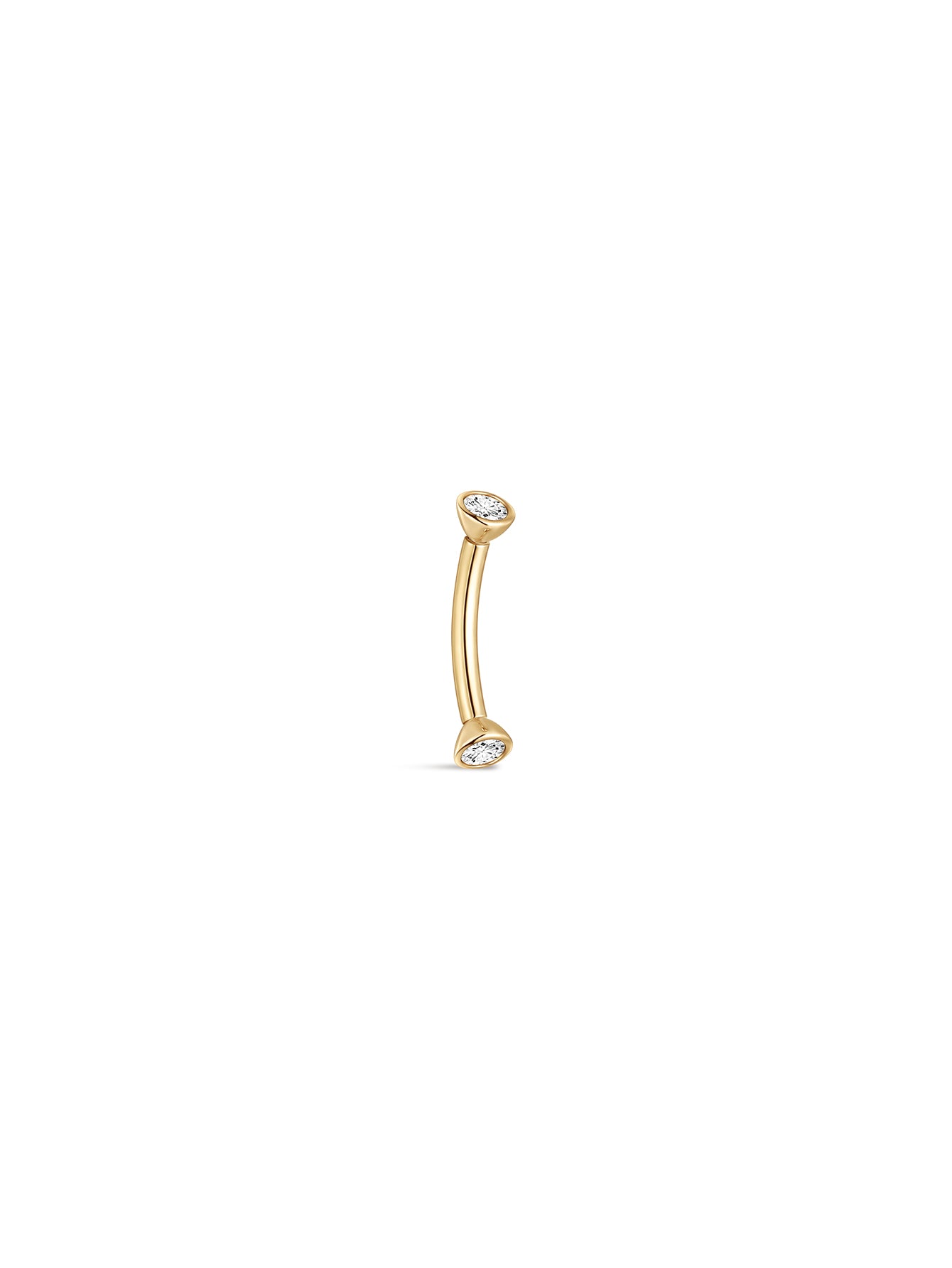 14K massief gouden dubbele CZ navelpiercing met schroefdraad