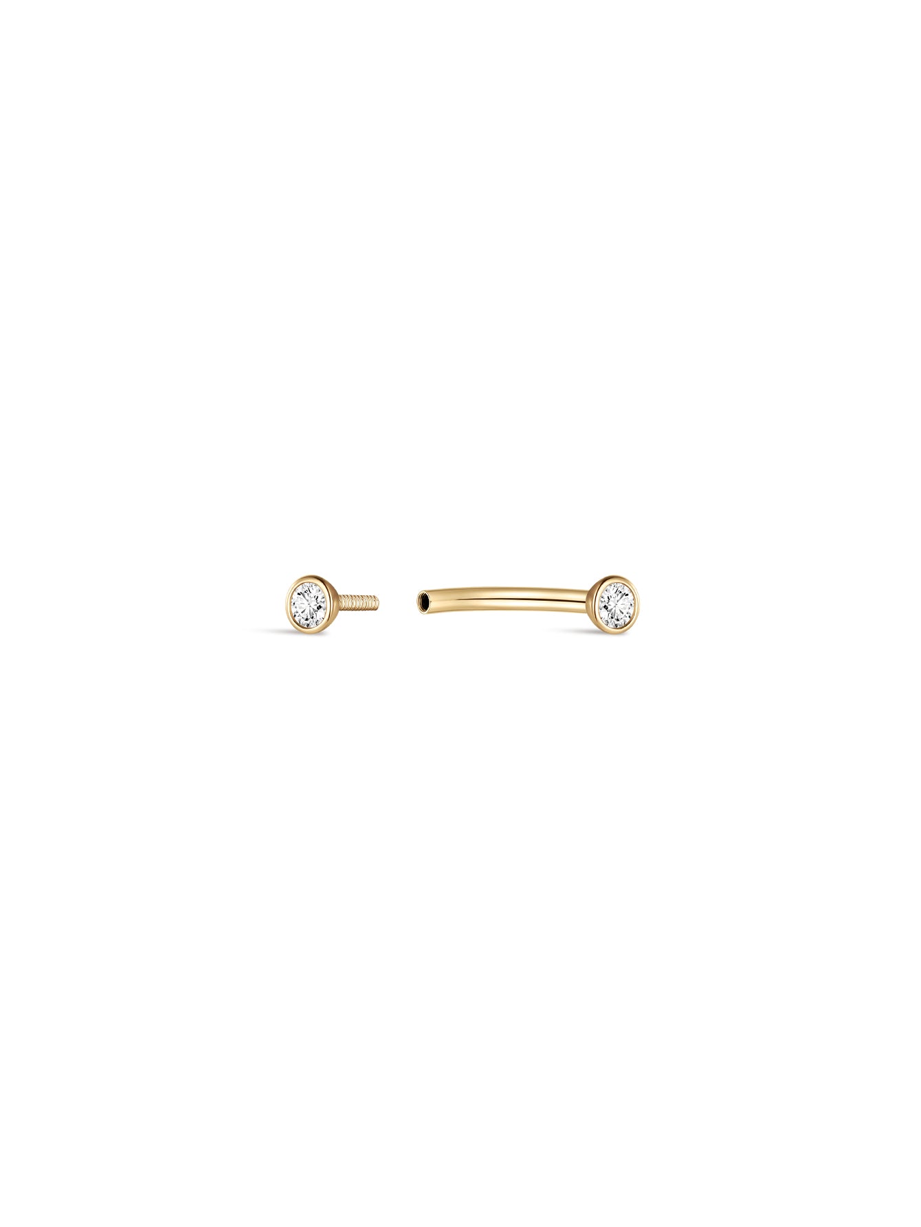 14K massief gouden dubbele CZ navelpiercing met schroefdraad