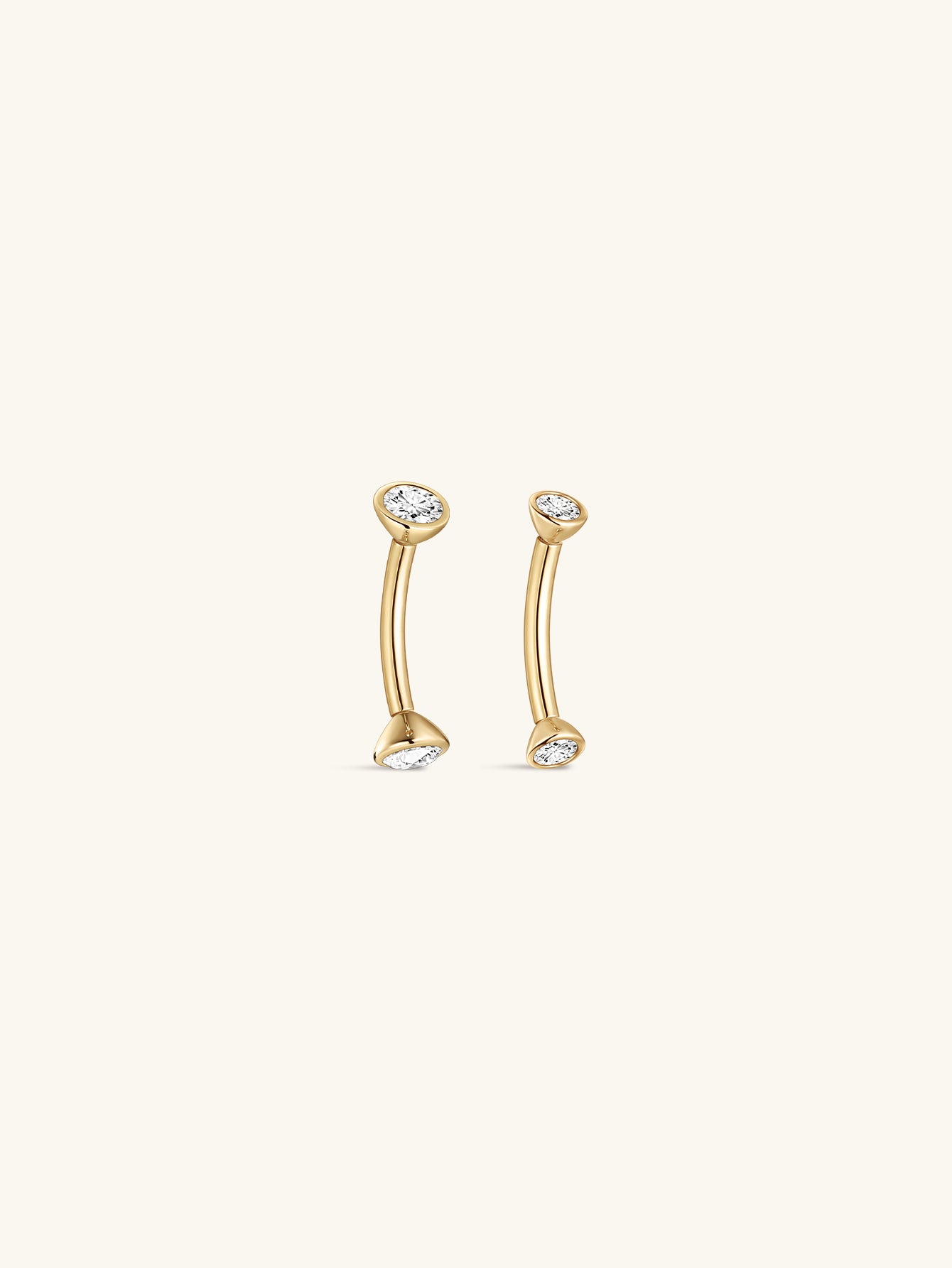 14K Solid Gold Double CZ Threaded  Navel Piercing