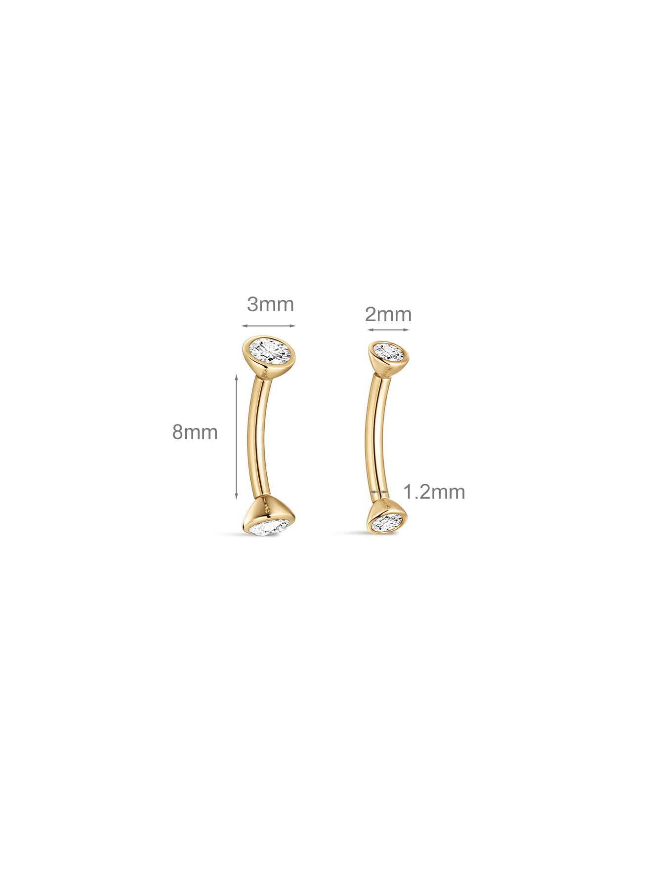 14K Solid Gold Double CZ Threaded  Navel Piercing