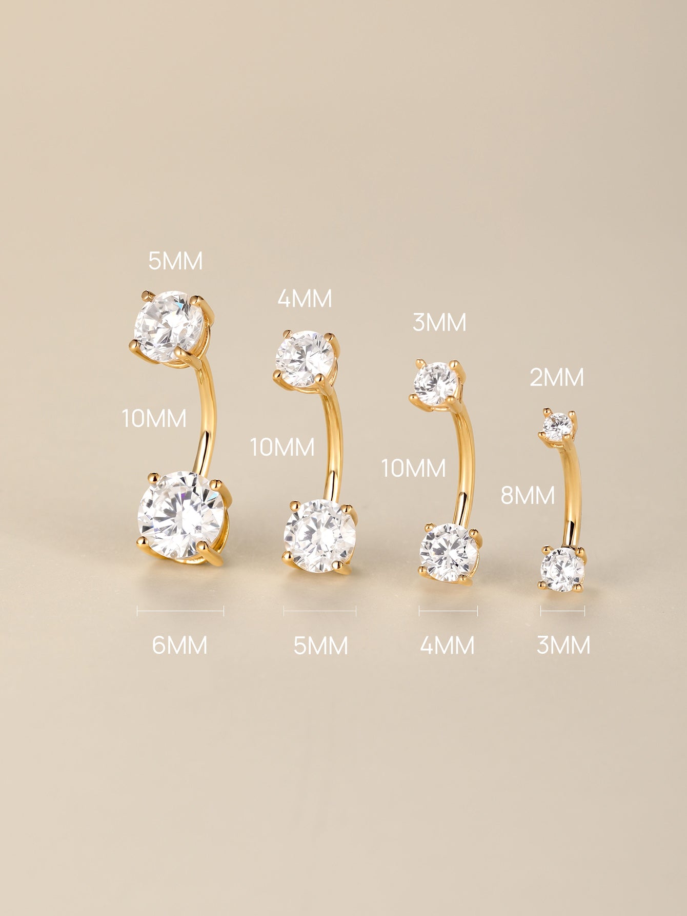 Klassisches Doppel-CZ-Nabelpiercing aus 14-karätigem Massivgold