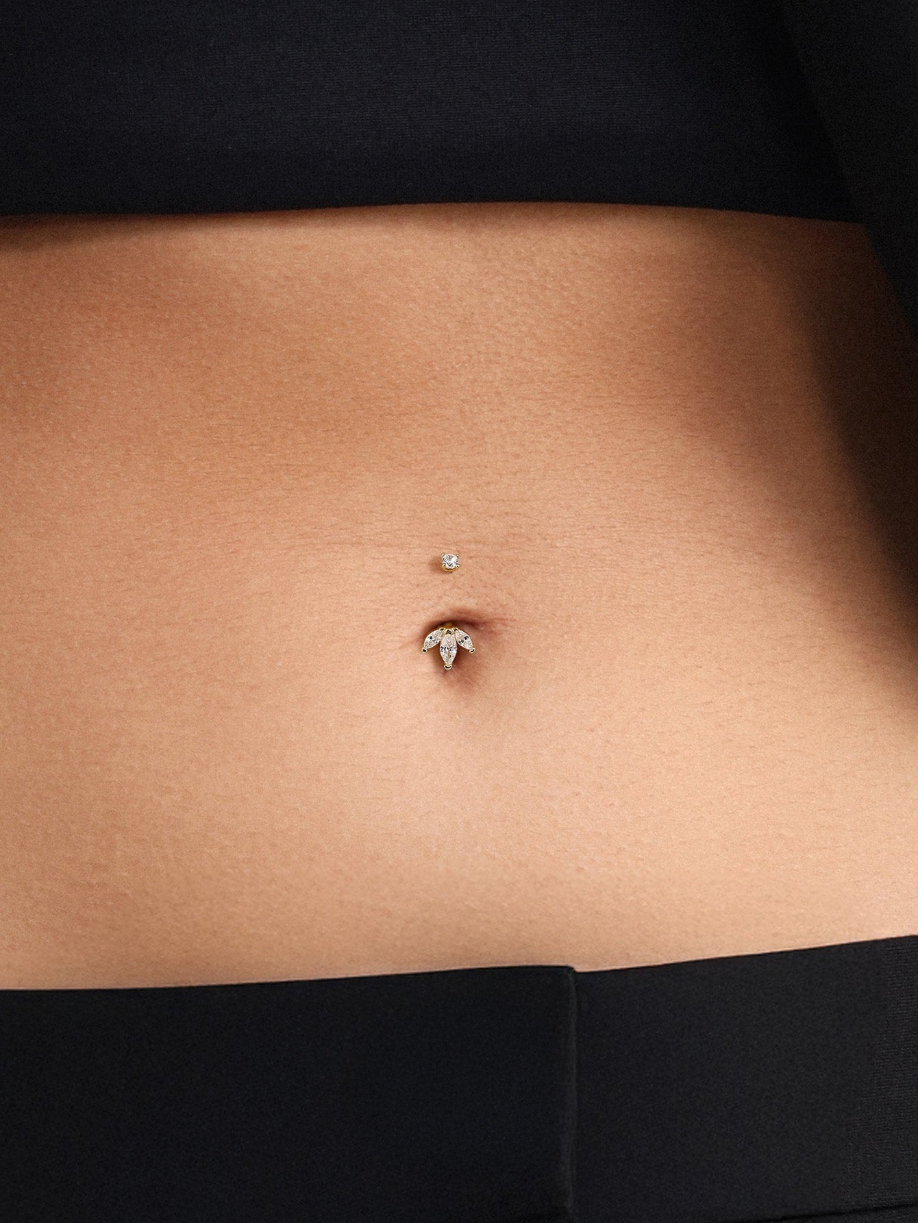 14K massief gouden trio marquise navelpiercing