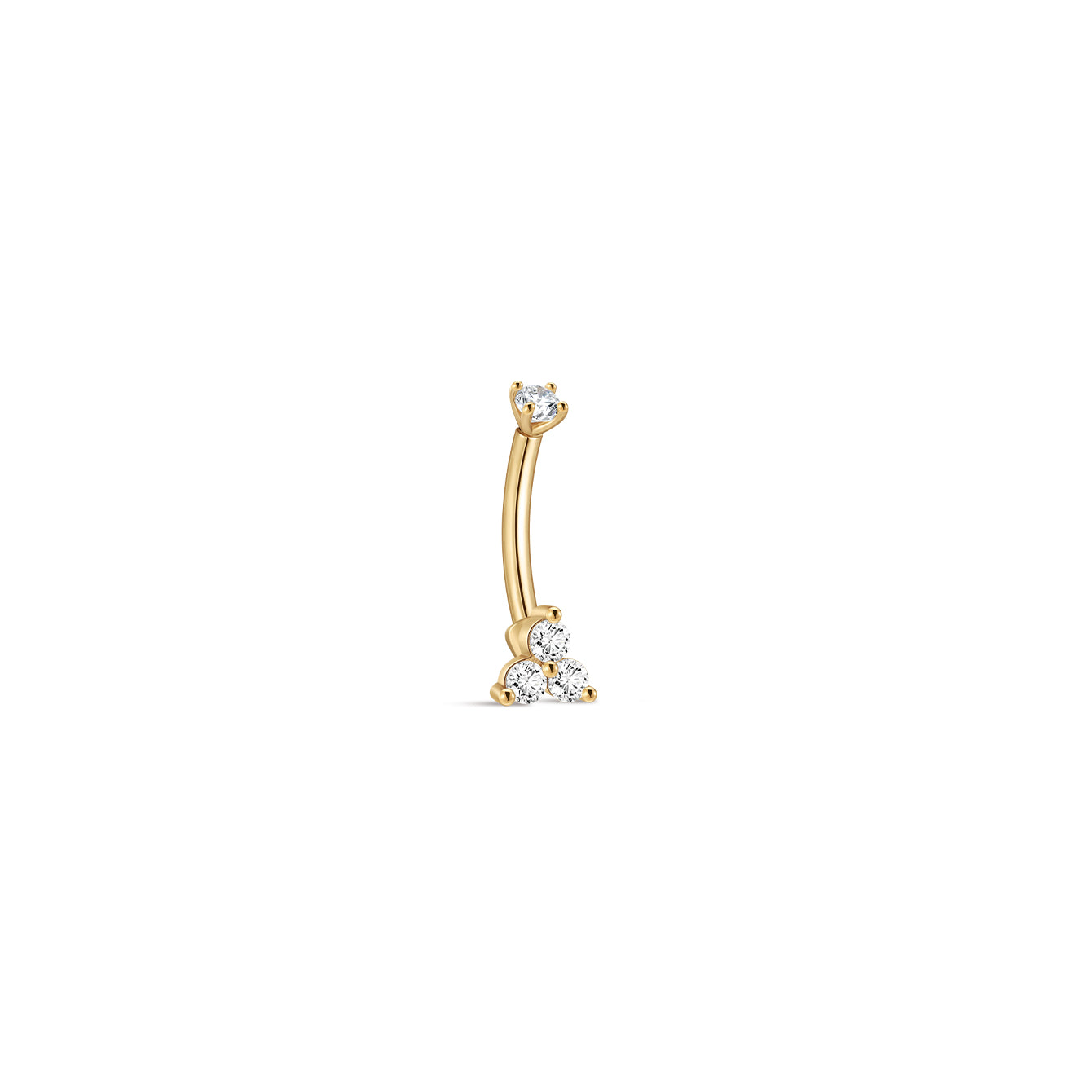 14K massief gouden Trinity glanzende CZ navelpiercing