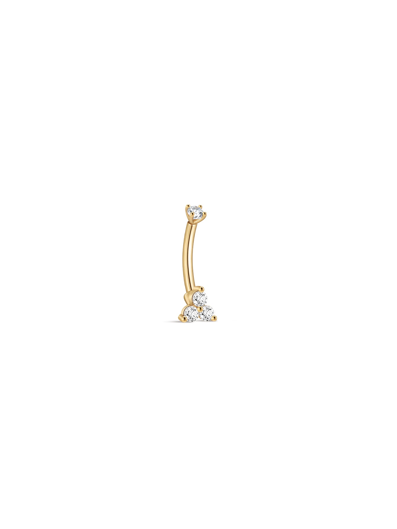 14K massief gouden Trinity glanzende CZ navelpiercing