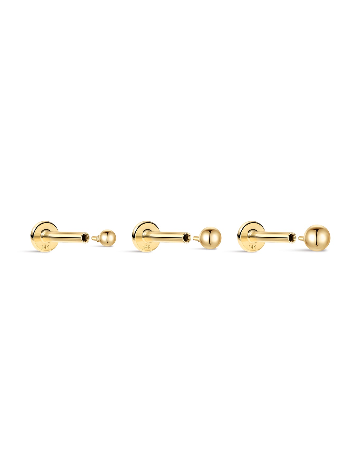 Piercing para oreja con cuentas redondas clásicas de oro macizo de 14 quilates
