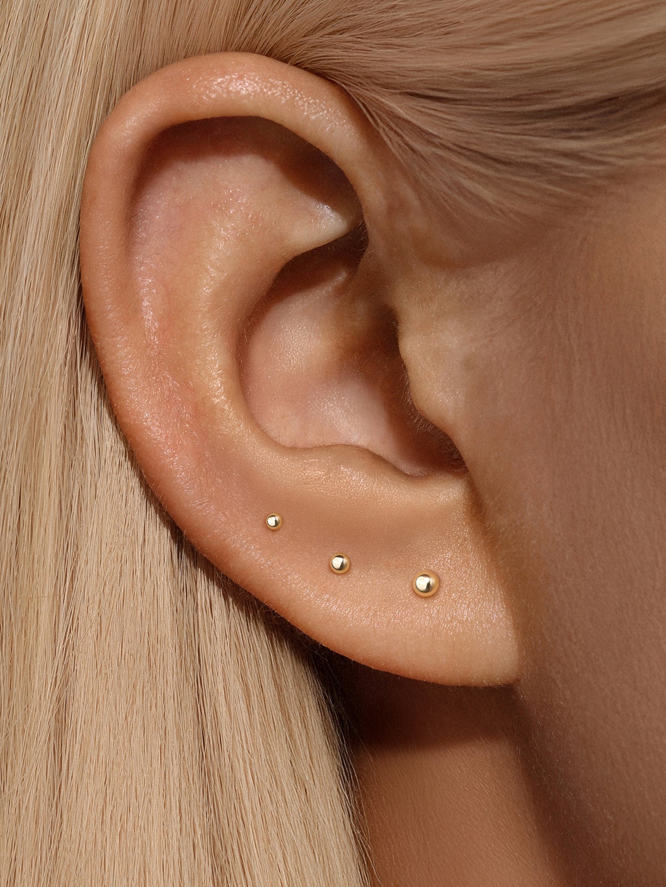 14K Solid Gold Classic Round Bead Ear Piercing Stud