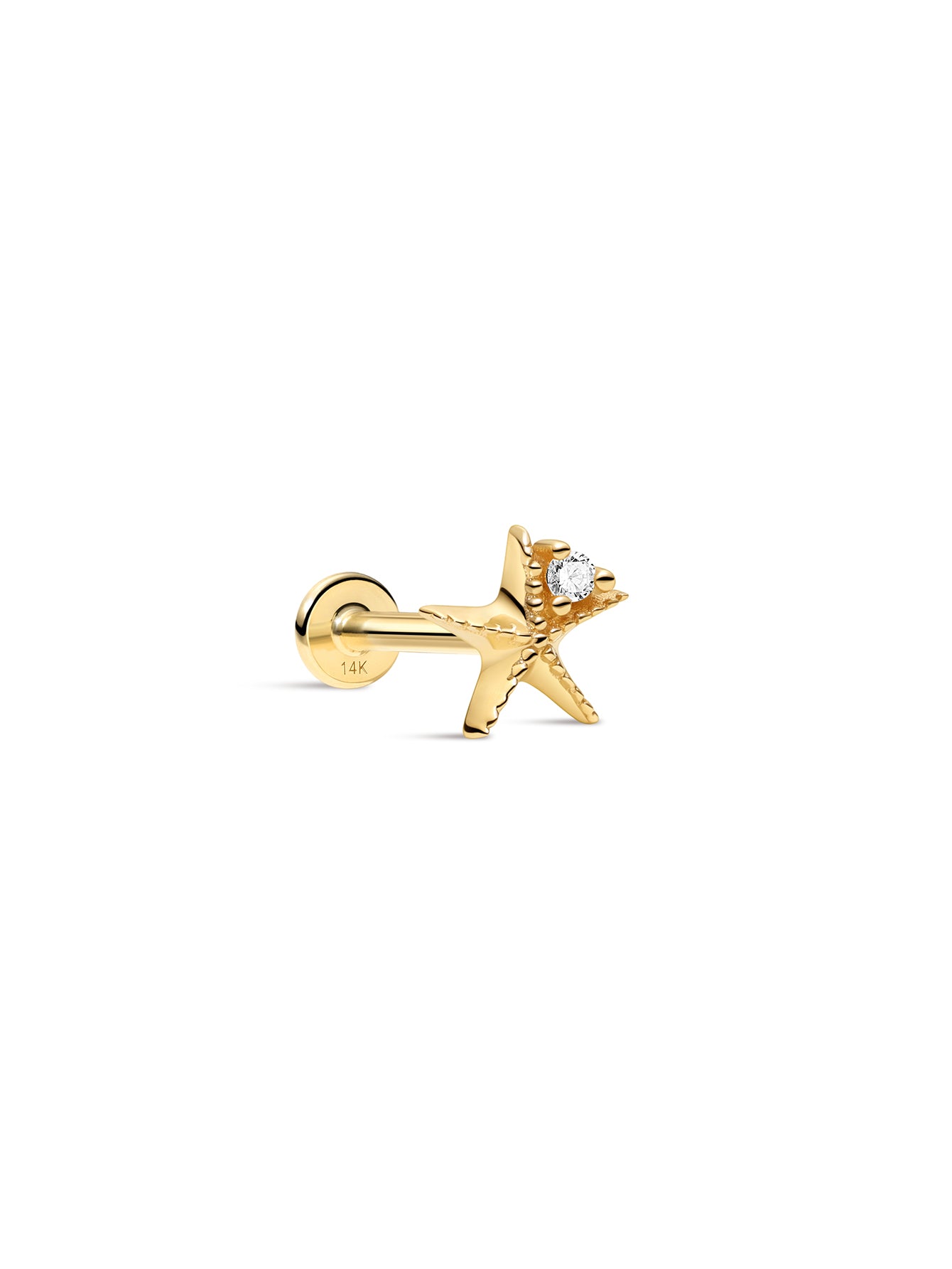 14K massief gouden Sea Spritz CZ Sea Star platte achterkant