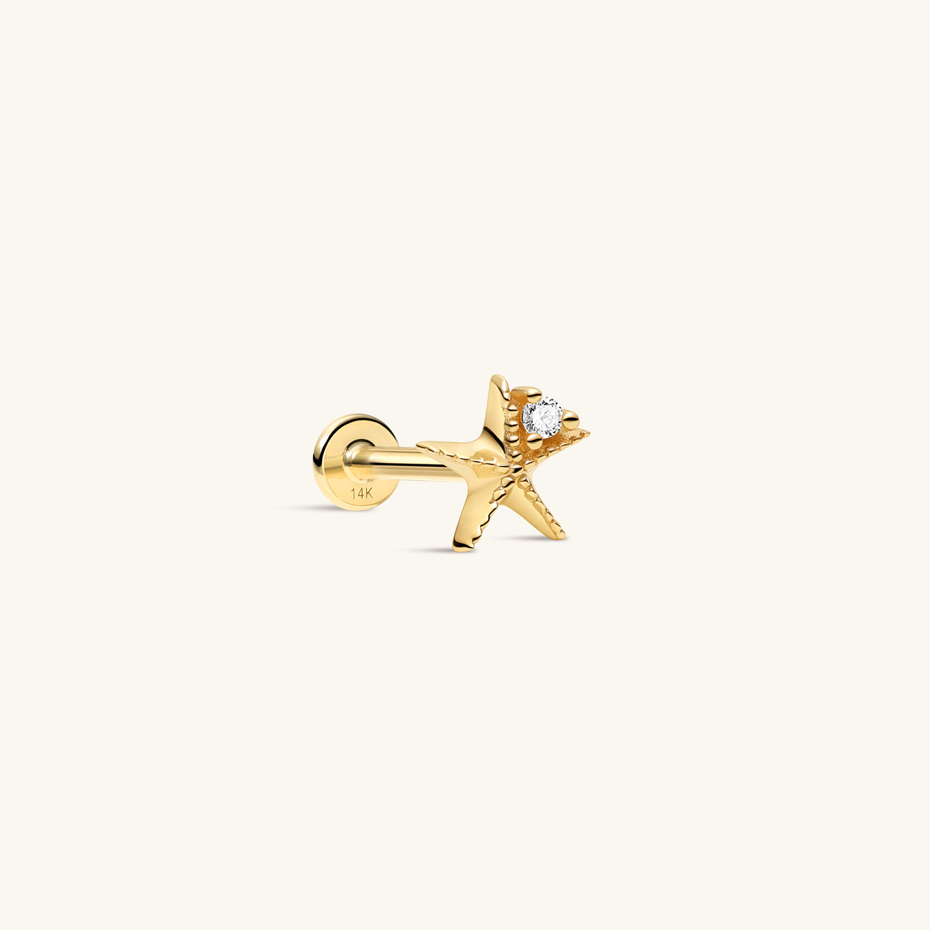 14K massief gouden Sea Spritz CZ Sea Star platte achterkant