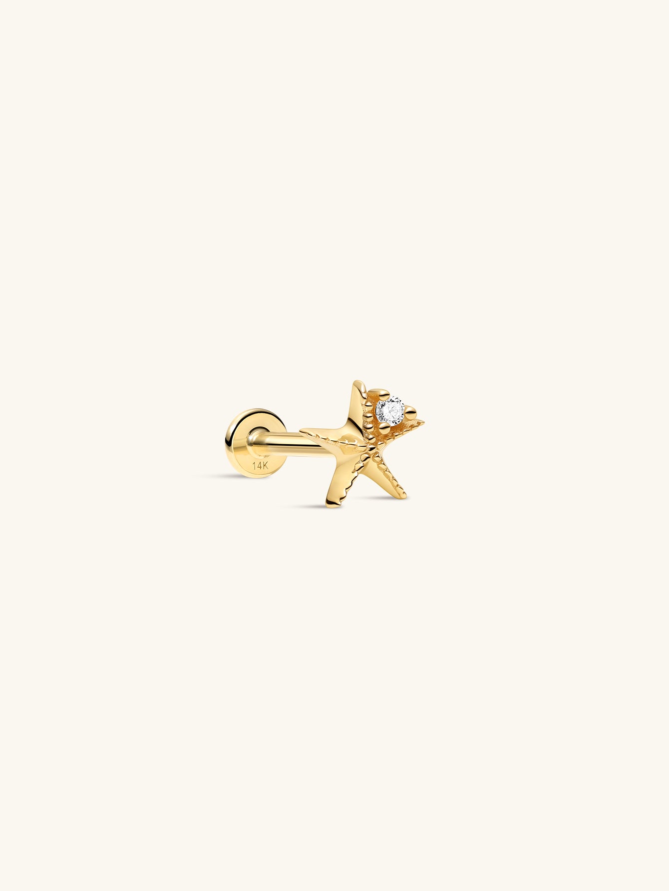 14K massief gouden Sea Spritz CZ Sea Star platte achterkant