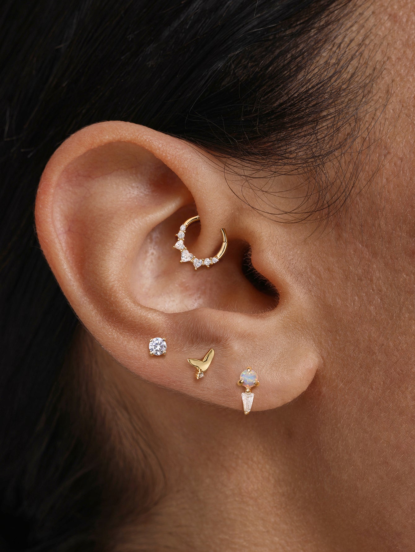 Boucle d'oreille créole classique en or massif 14 carats avec cartilage d'amour