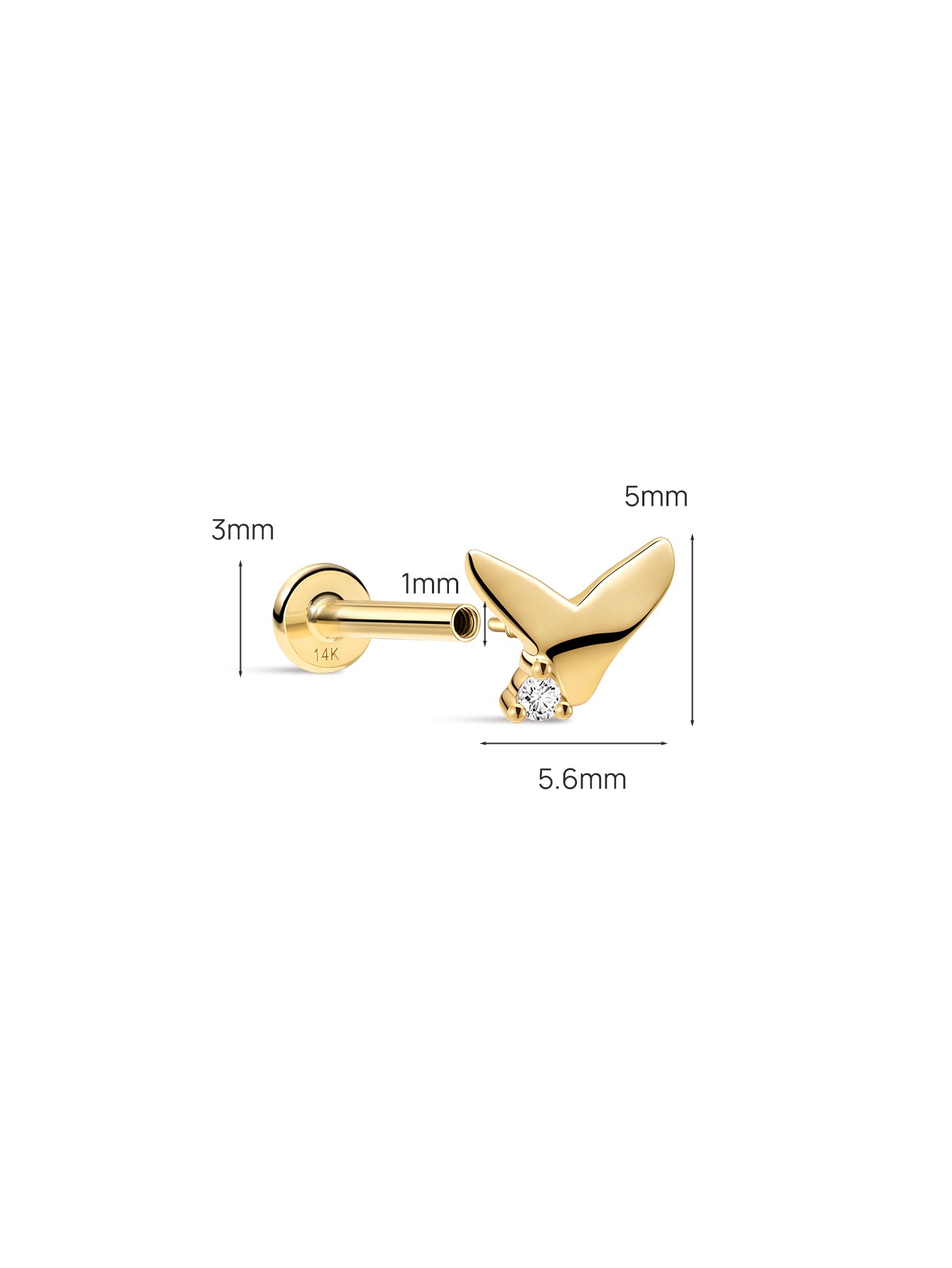 Kosiner Jewelry KOSINER Seaspritz 14K Solid Gold Mermaid Tail Flat Back Stud