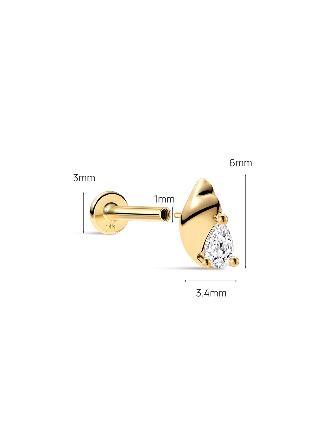 Concha de praia Seaspritz CZ em ouro maciço 14K com parte traseira plana