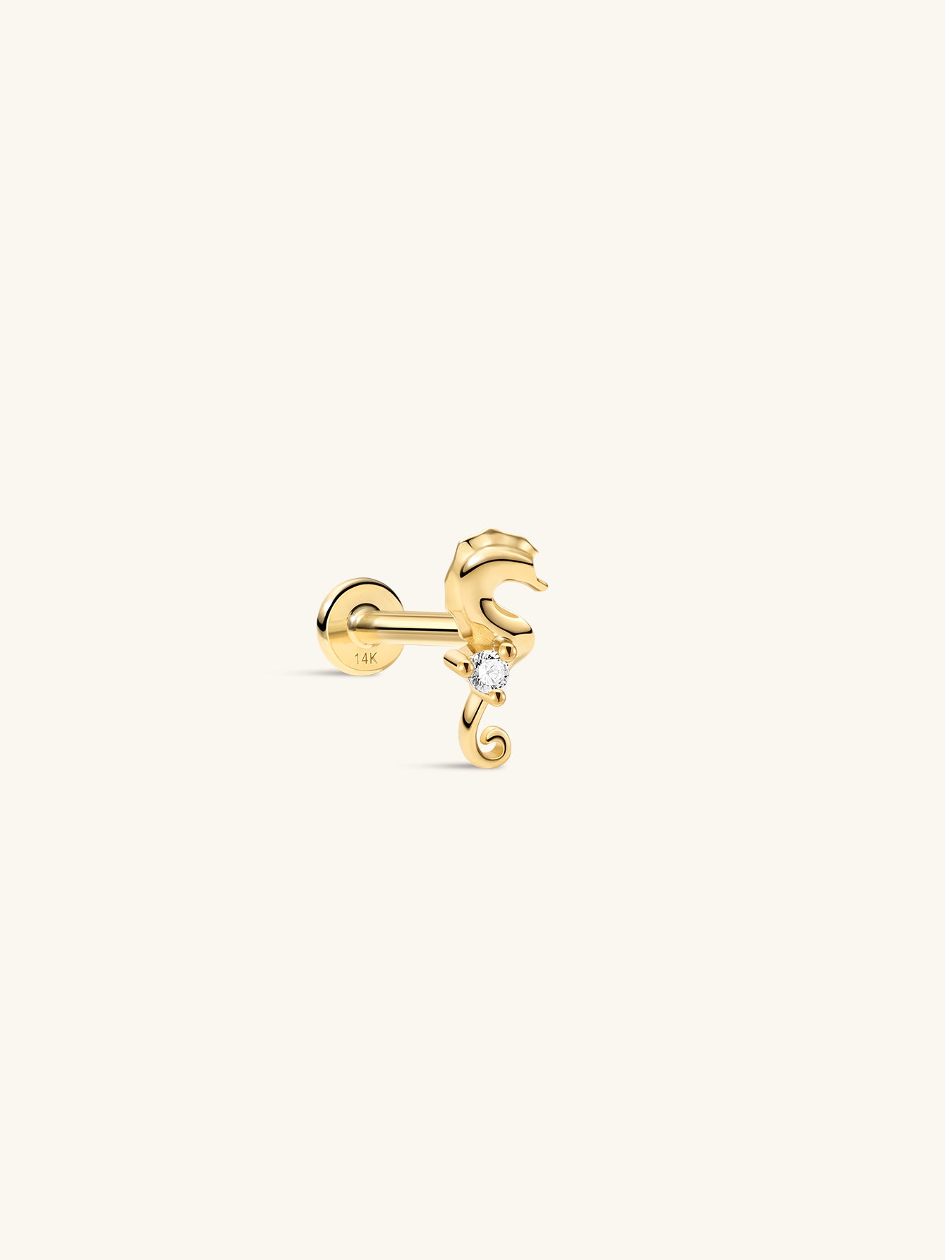Seaspritz CZ Seahorse Flatback em ouro maciço 14K
