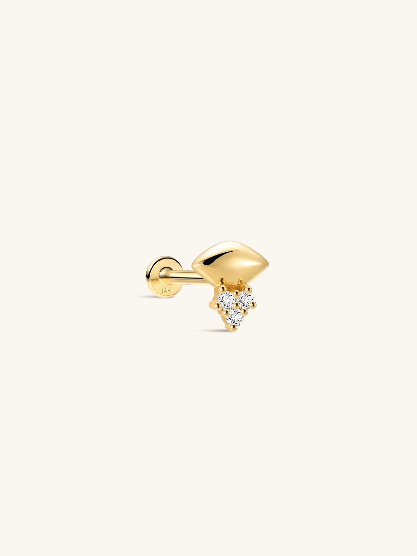 14k Solid Gold Prism Geometric Flatback Stud