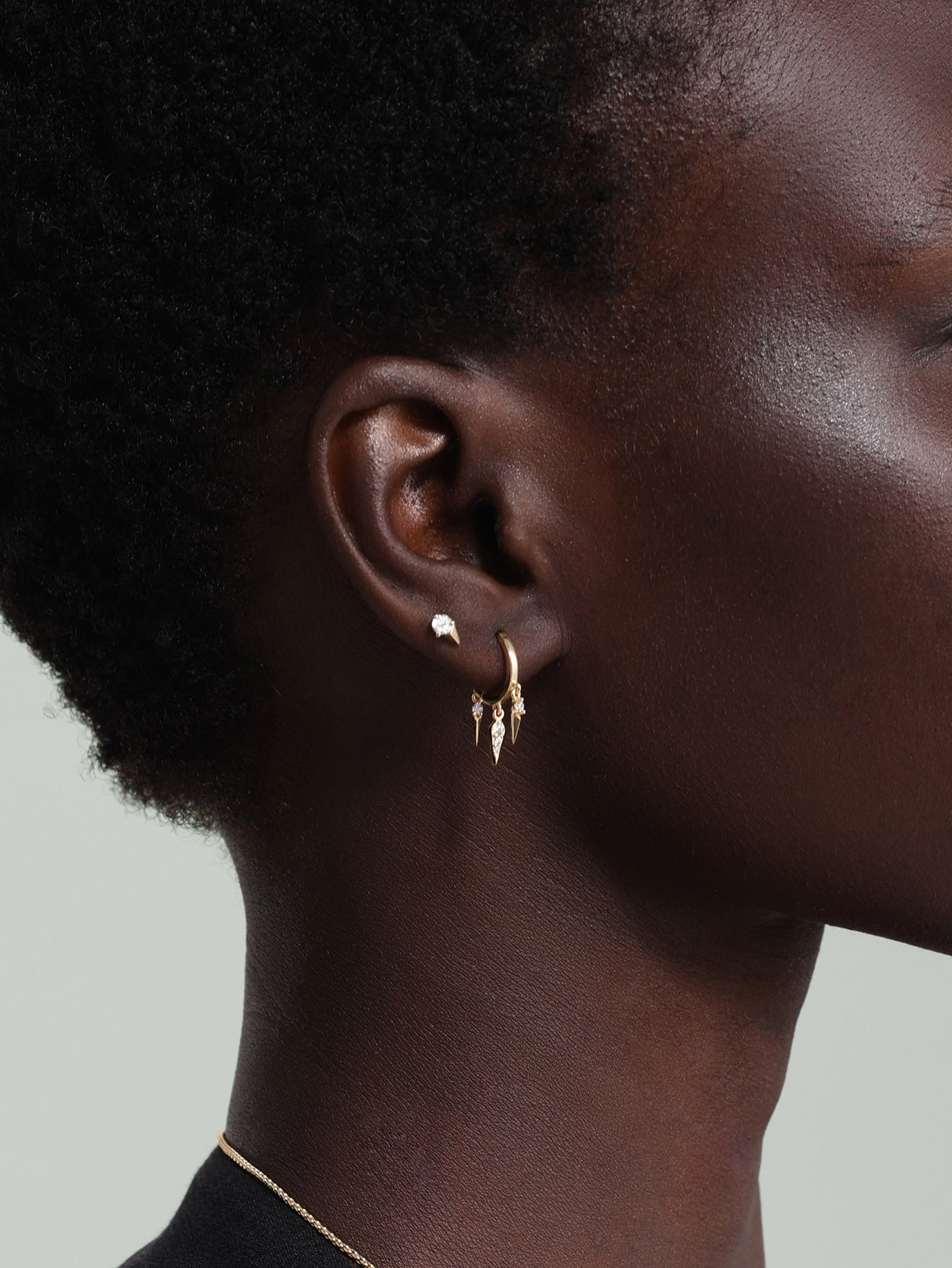 14k Solid Gold Prism Soltaire Triangle Flatback Stud