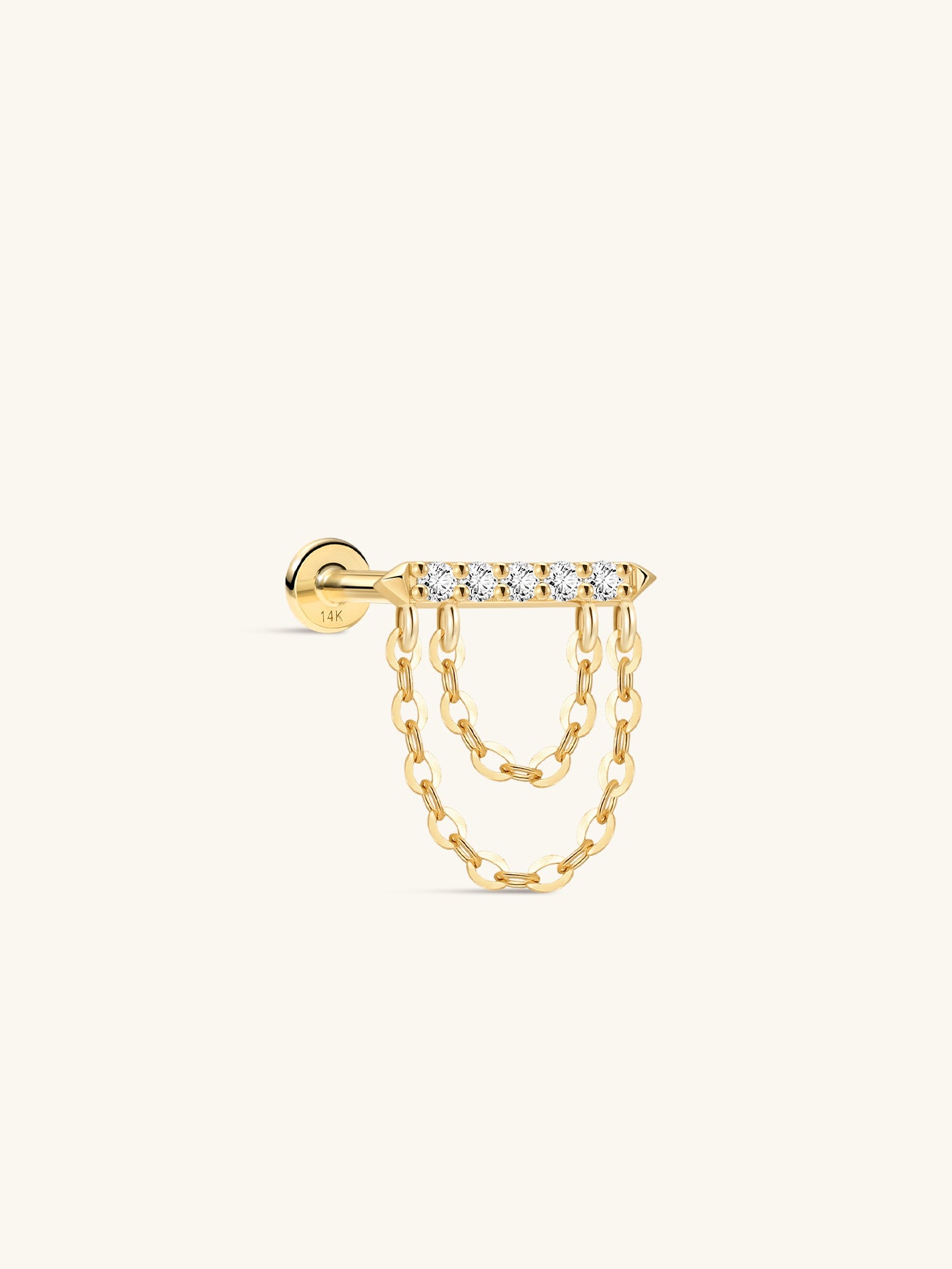 14k Solid Gold Prism Tassel Geometric Flatback Stud