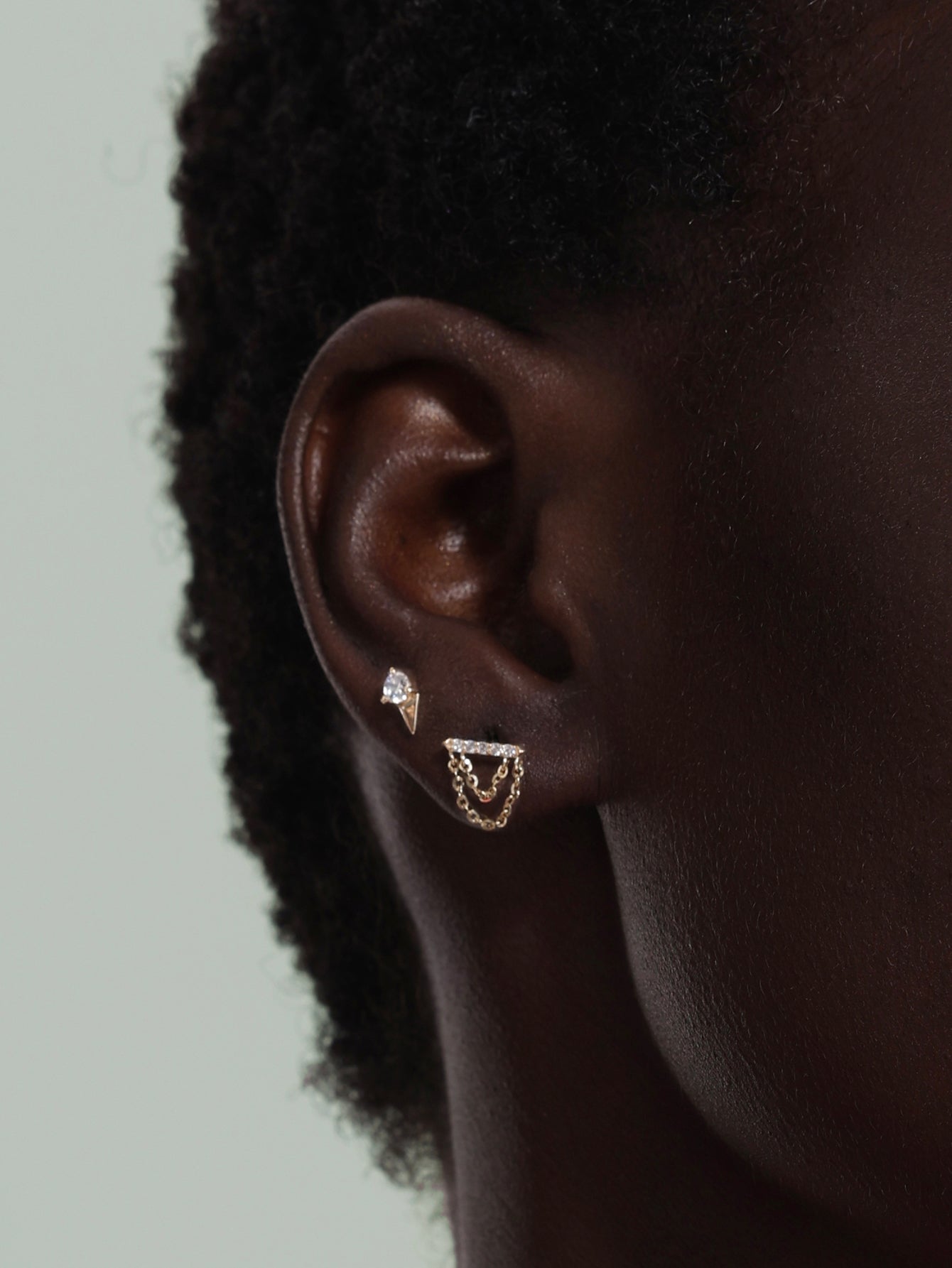 14k Solid Gold Prism Tassel Geometric Flatback Stud