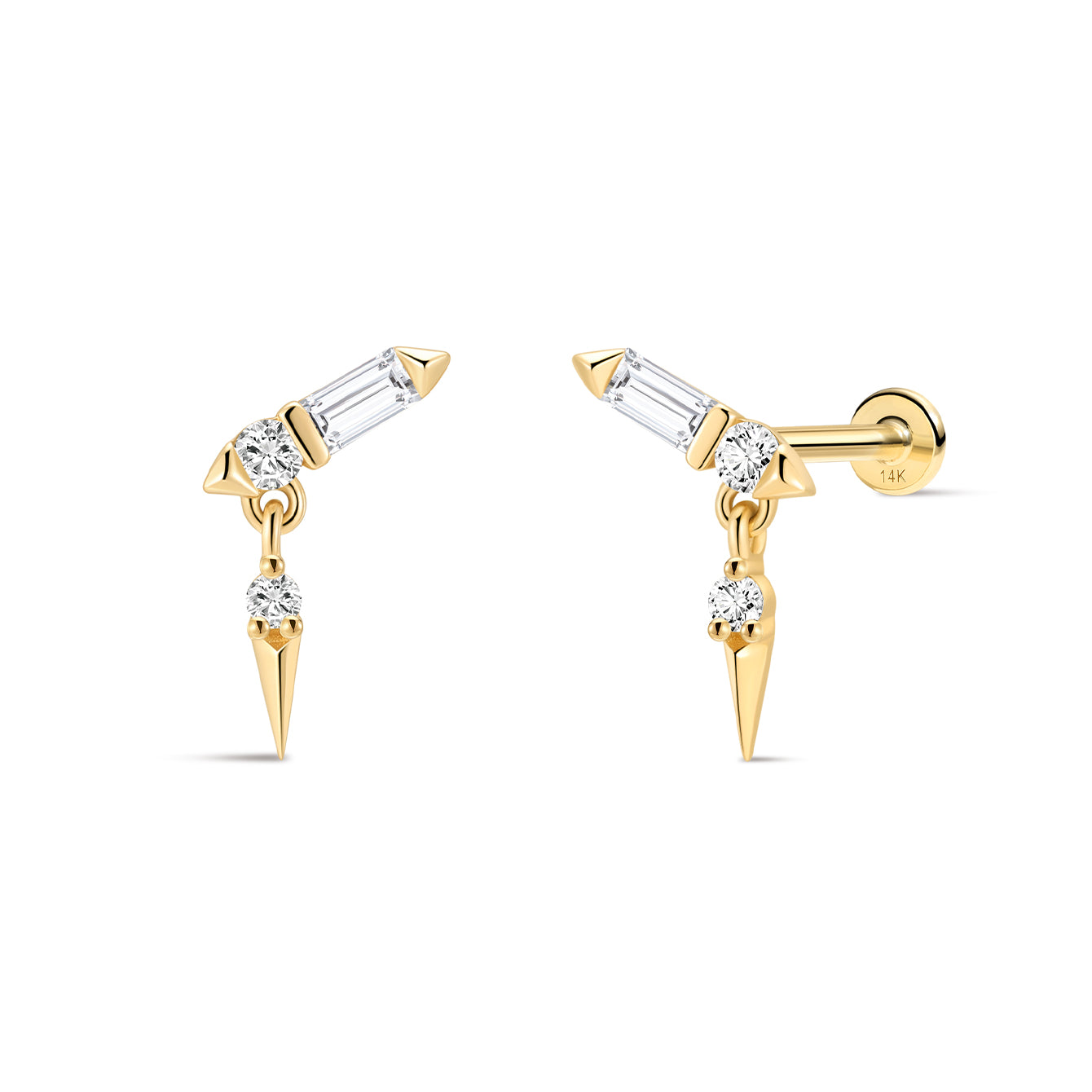 Kosiner Jewelry KOSINER Prism 14K Solid Gold Sparkle Rivet Flat Back Stud