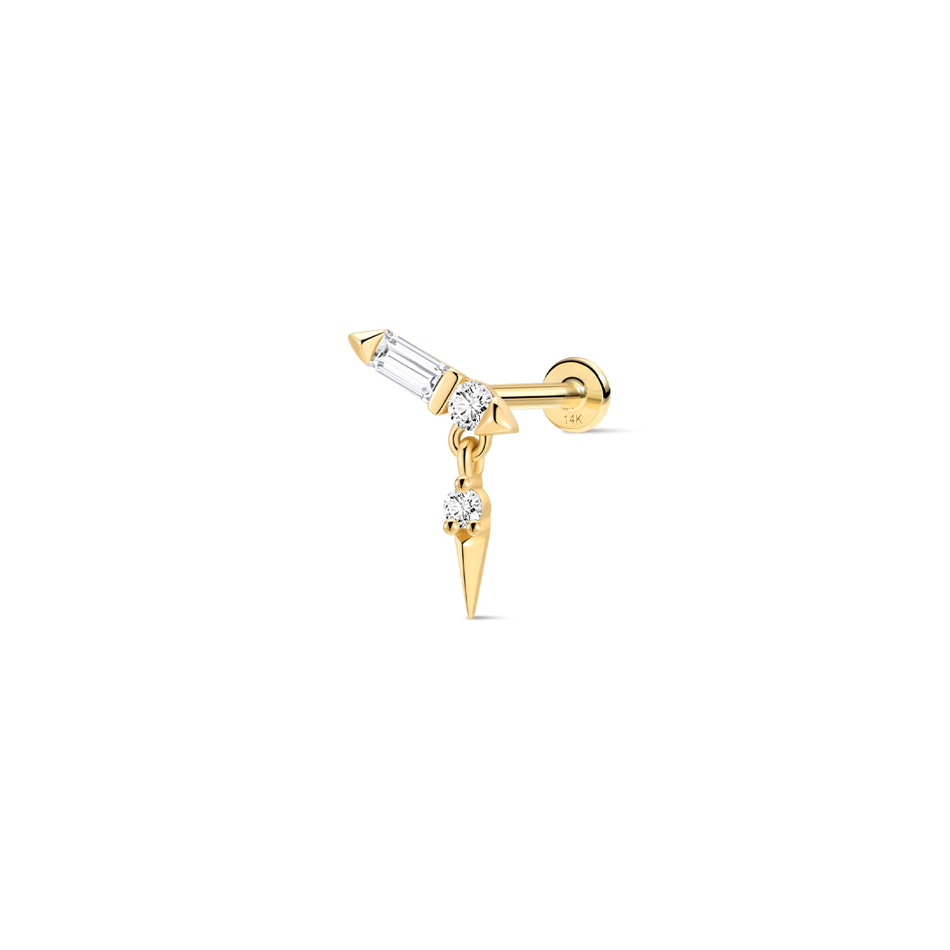 KOSINER Prism 14K Solid Gold Sparkle Rivet Flat Back Stud