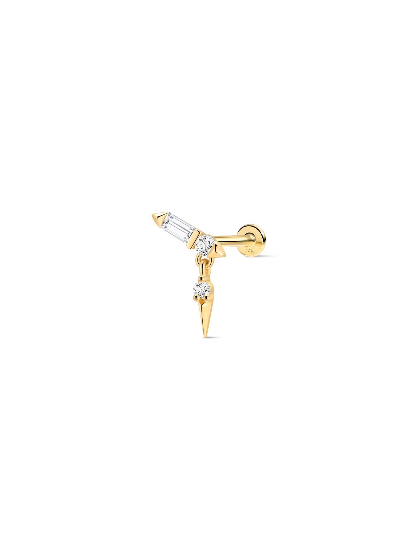 KOSINER Piercing per ombelico Prism in oro massiccio 14K con borchia scintillante, base piatta