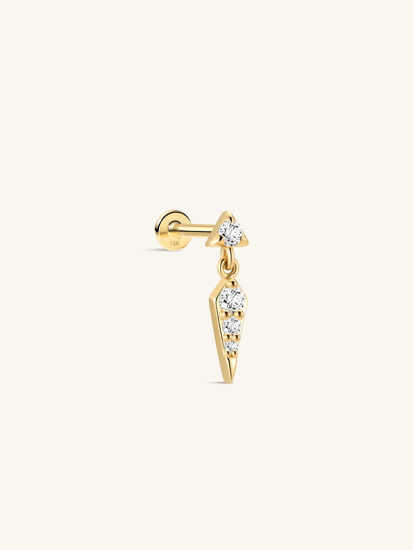 14k Solid Gold Prism CZ Rivet Flatback Stud
