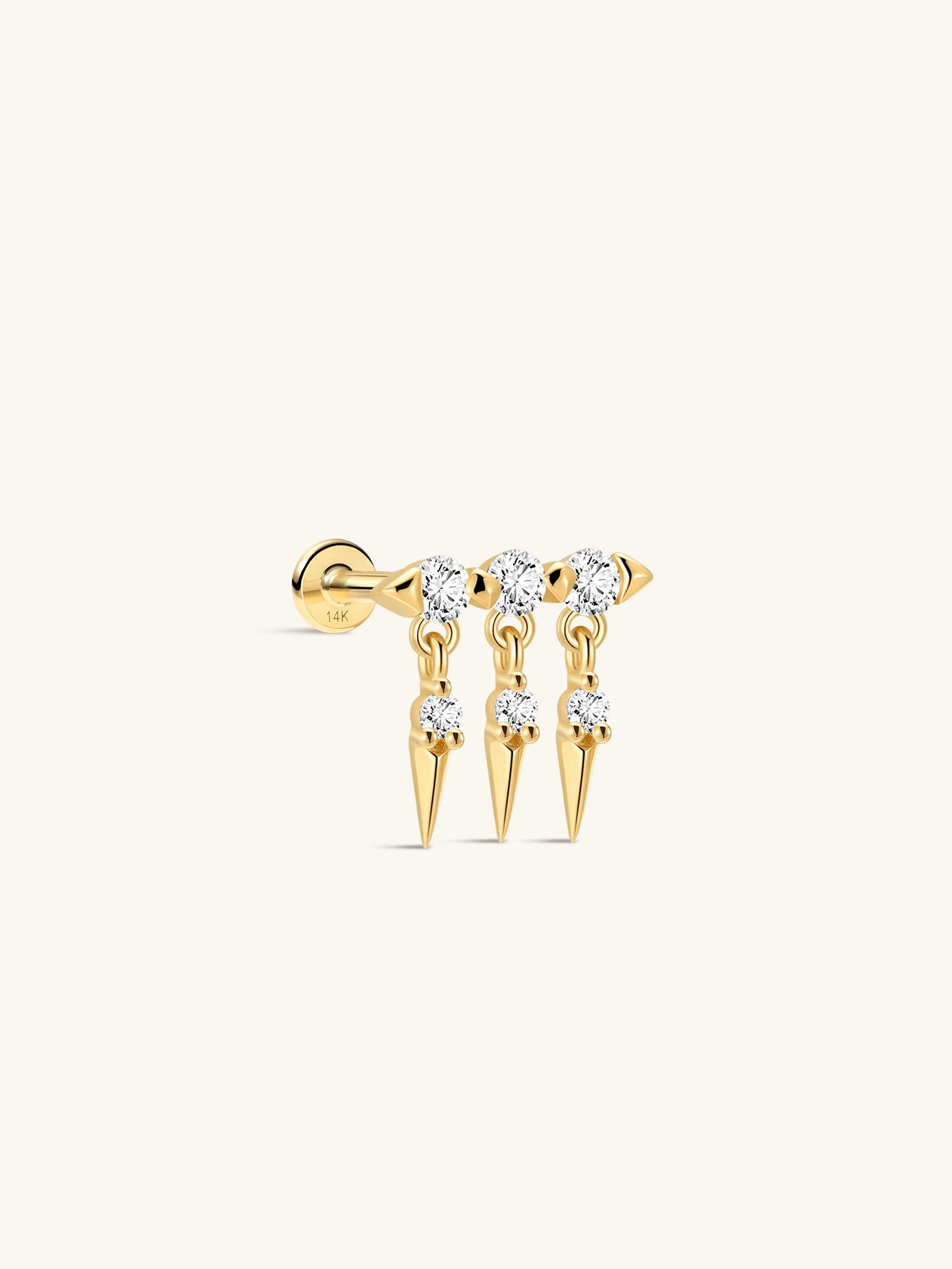 14k Solid Gold Prism Rivet Flatback Stud