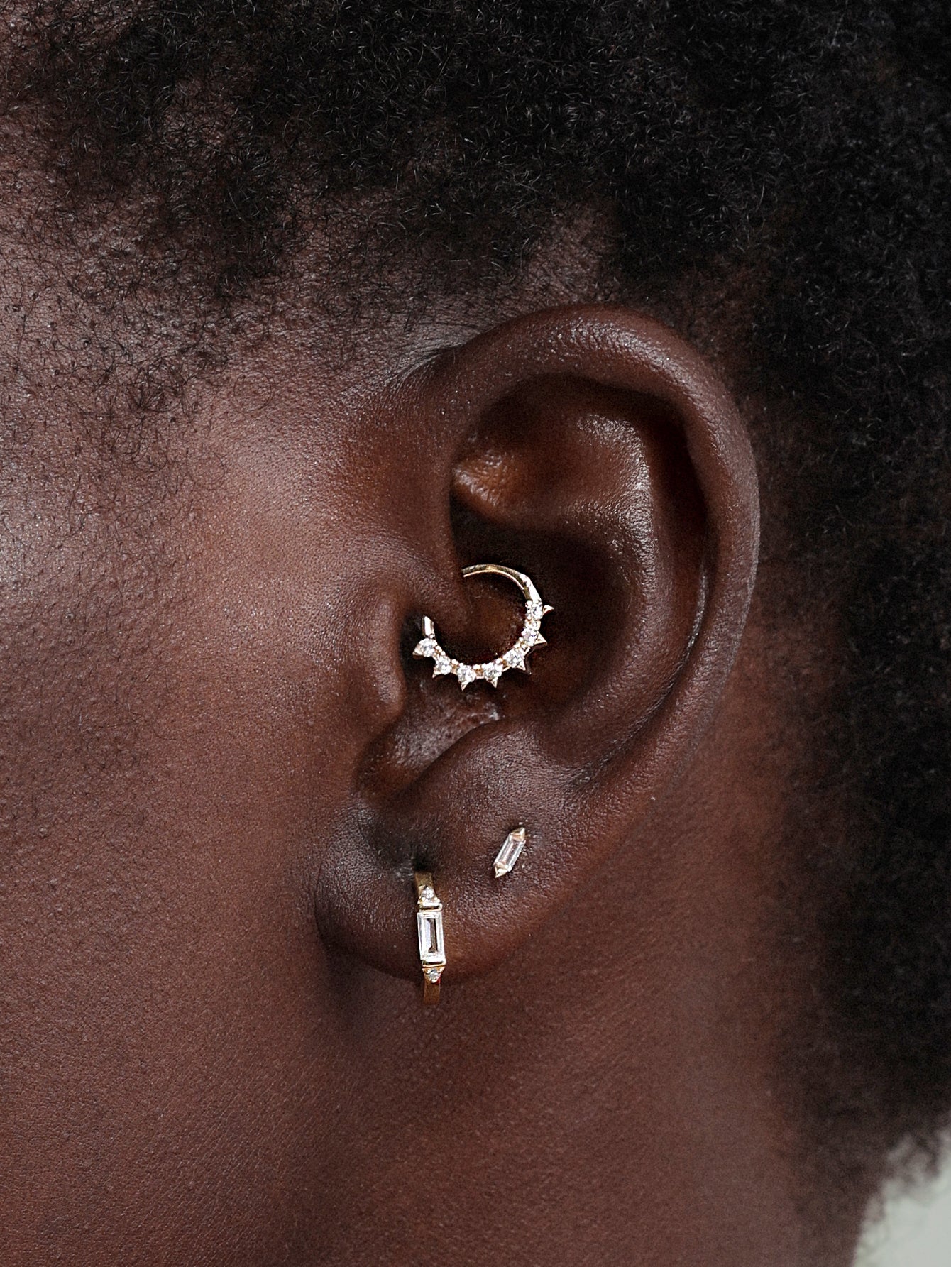 14K Solid Gold Prism Ear Ring Hoop