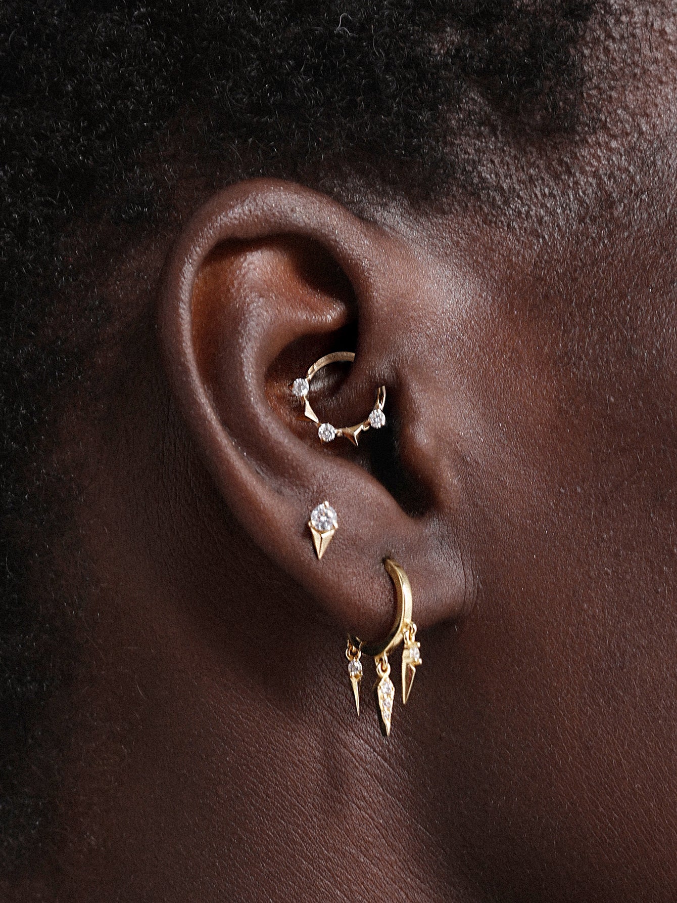 14K Solid Gold Prism Geometric Ear Ring Hoop