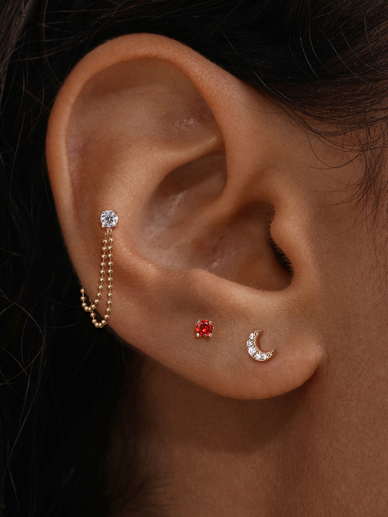 Spheres Double Chain Charm In 14K Solid Gold