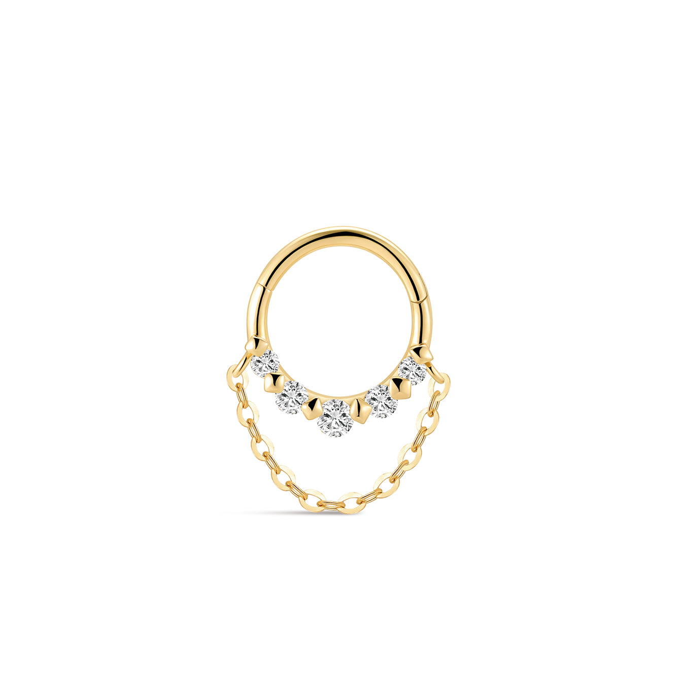 Anneau d'oreille à pompon prisme en or massif 14 carats