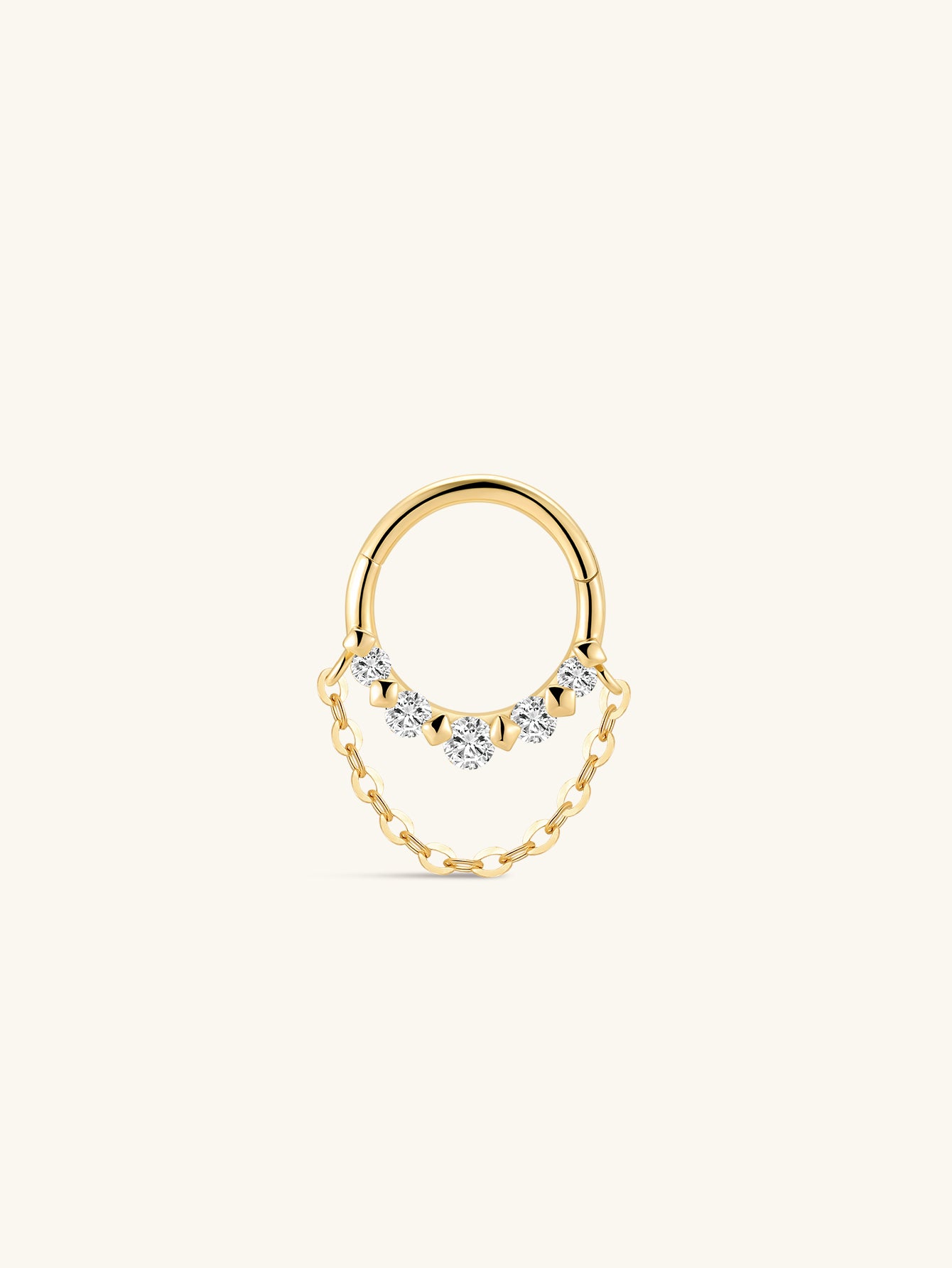 Anneau d'oreille à pompon prisme en or massif 14 carats