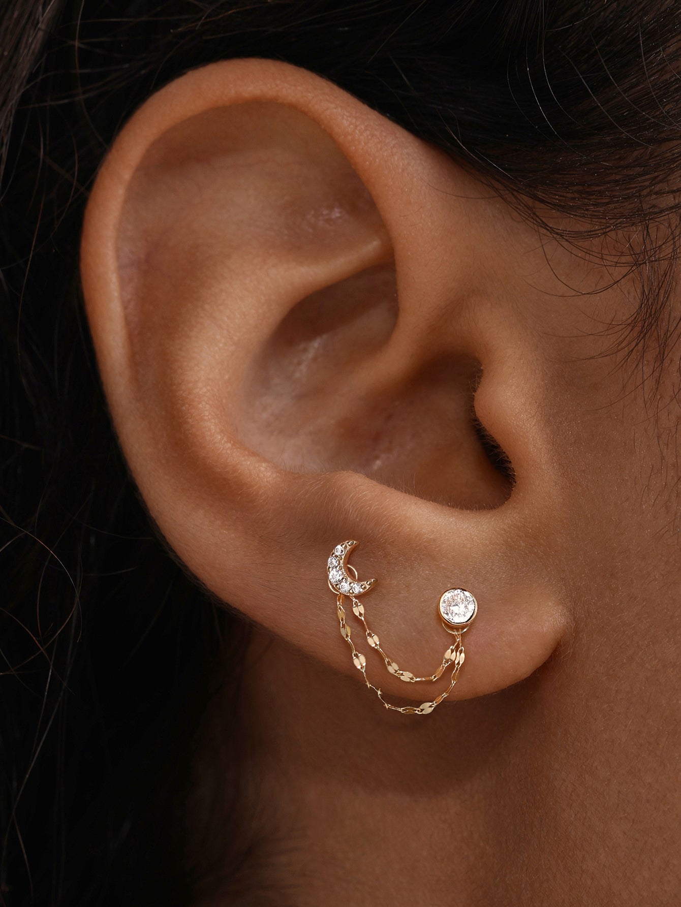 Baby Rolo Double Chain Charm In 14K Solid Gold