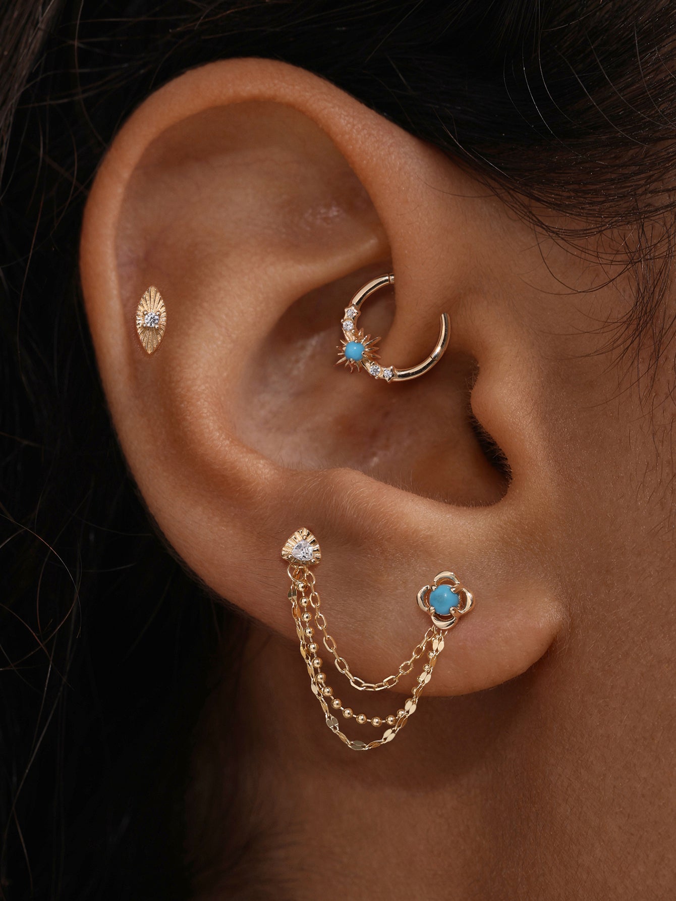 Double Box Chain Charm In 14K Solid Gold