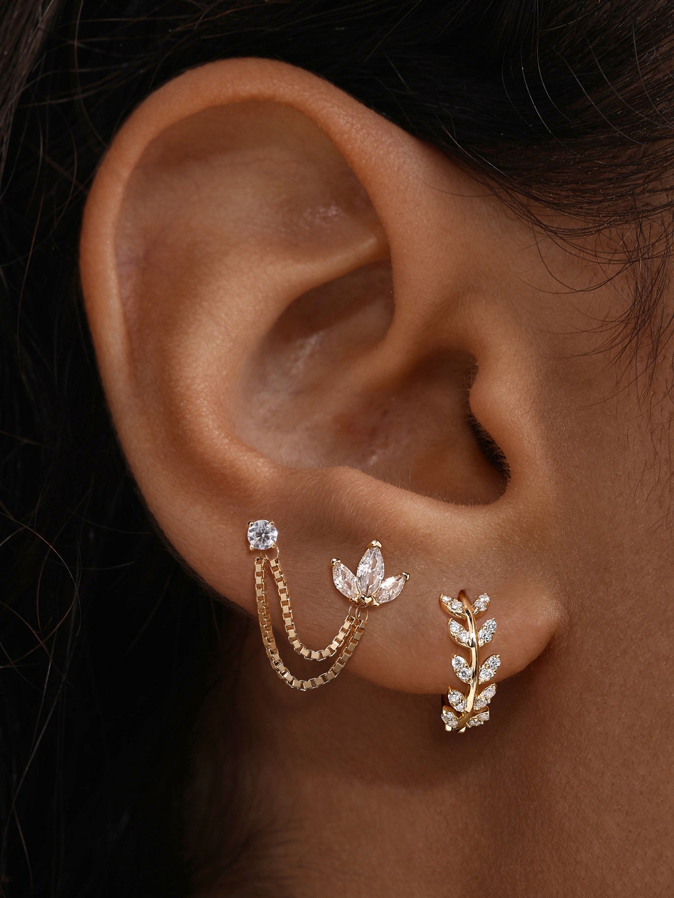 Double Box Chain Charm In 14K Solid Gold