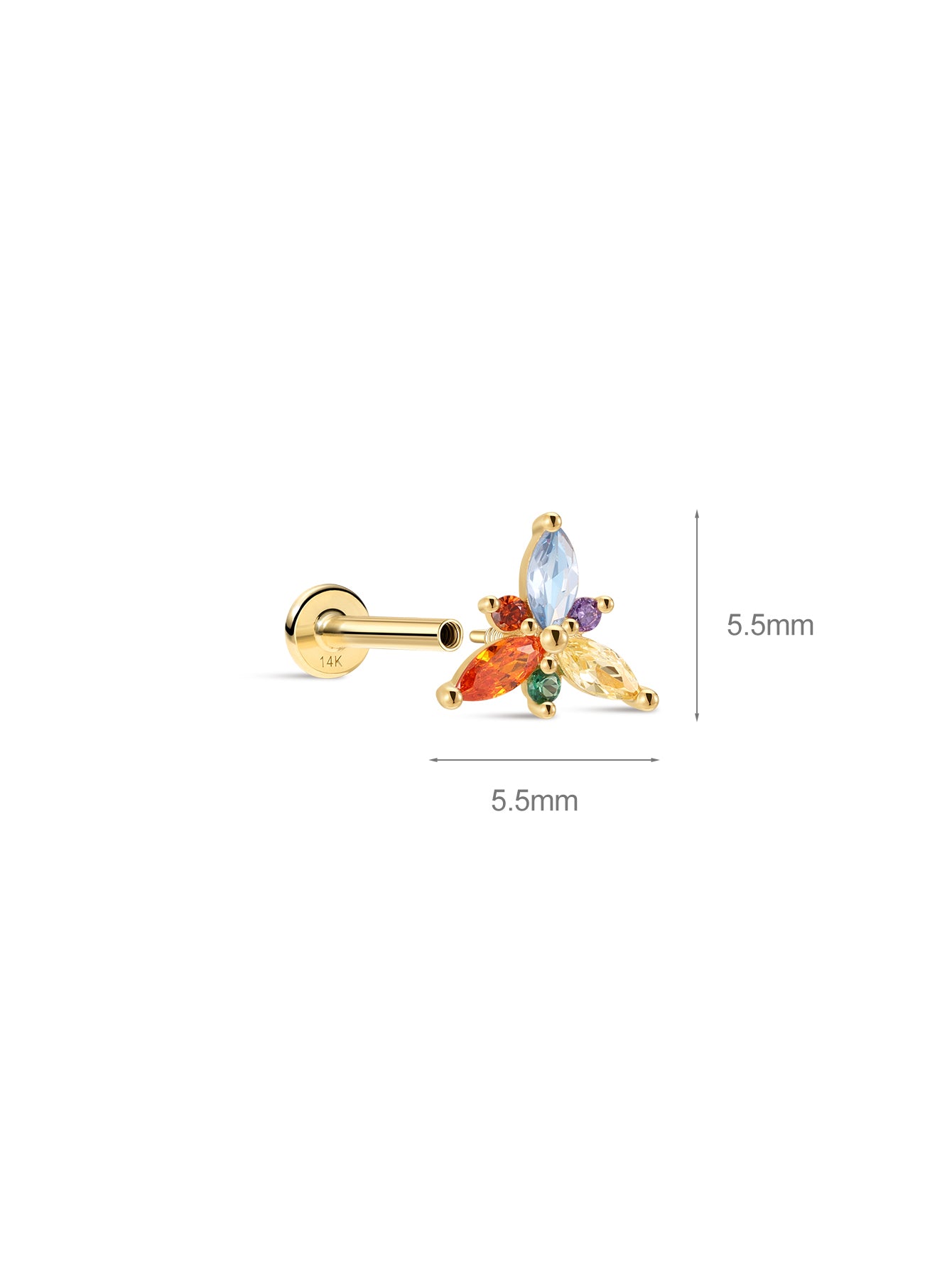 PETALS Petal Cluster CZ  Flatback in 14K Soild Gold