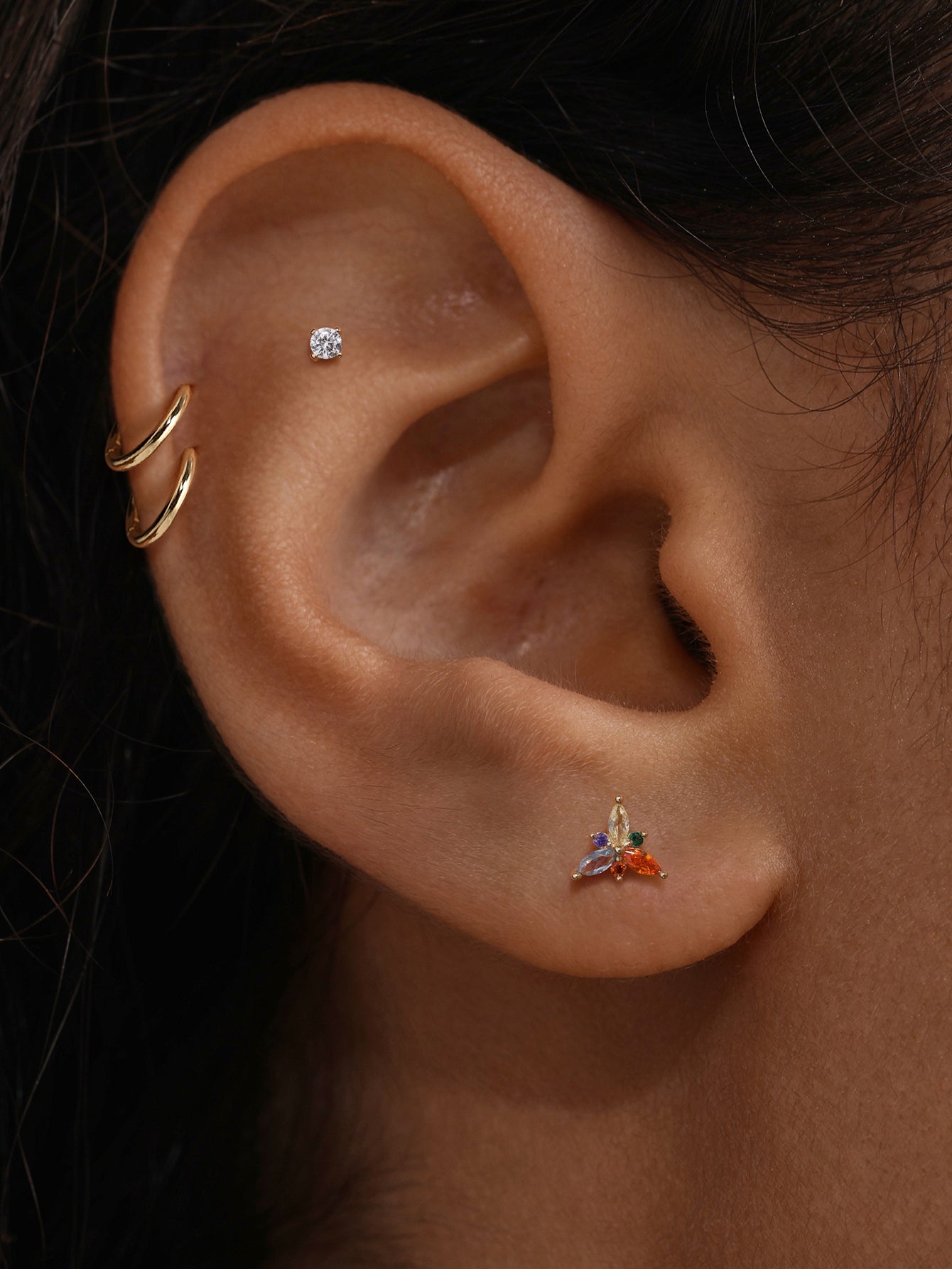 PETALS Petal Cluster CZ  Flatback in 14K Soild Gold