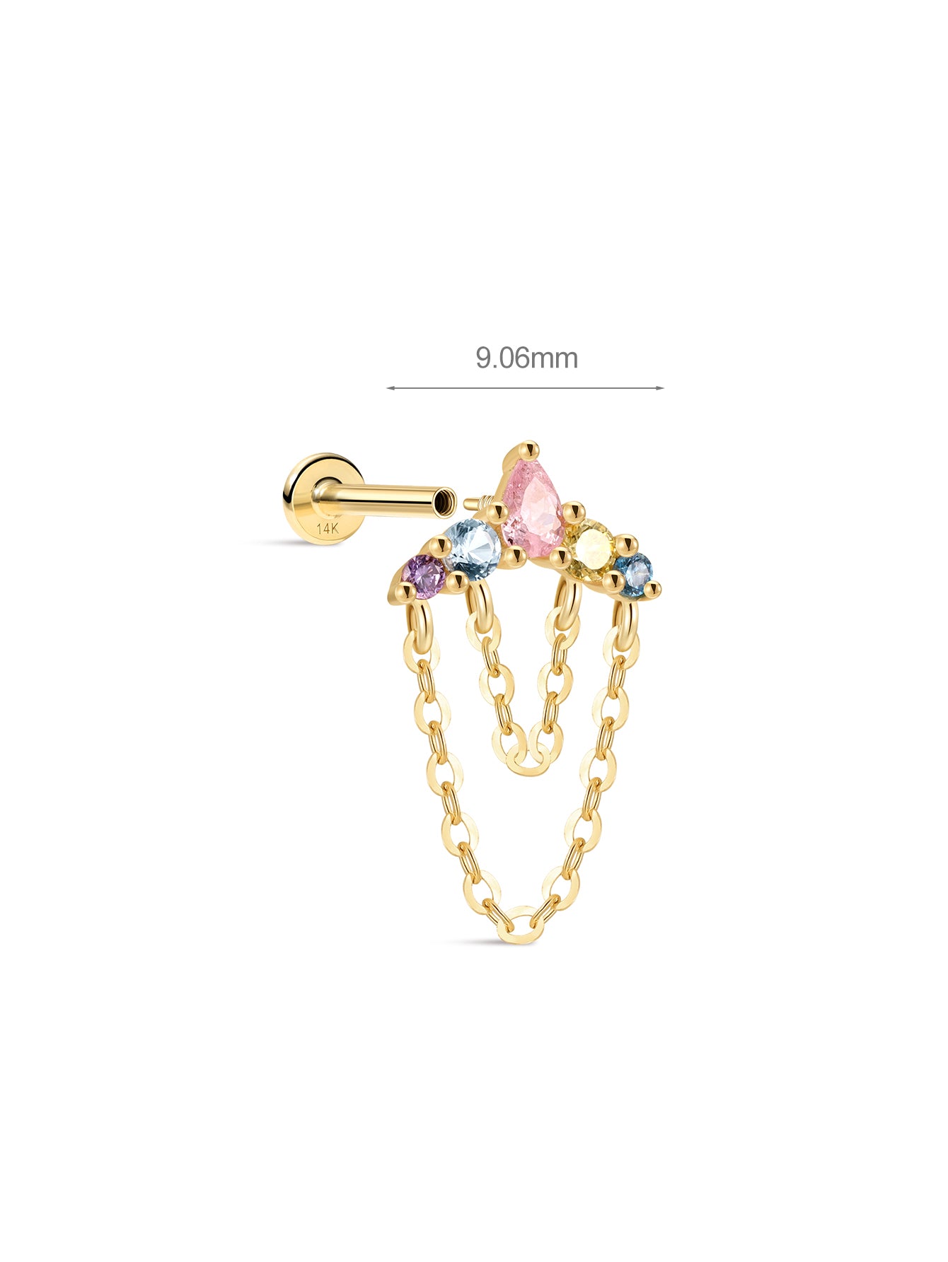 PETALS Cascade Chain CZ Flatback in 14K Solid Gold