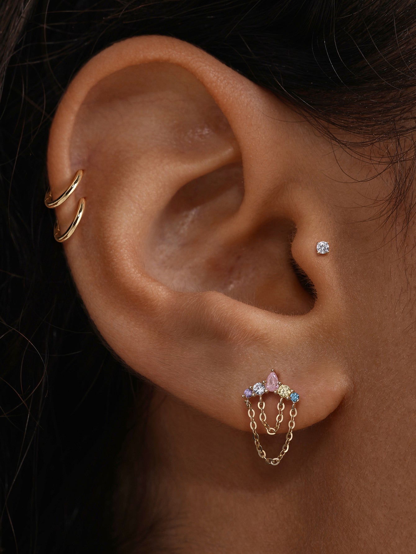 PETALS Cascade Chain CZ Flatback in 14K Solid Gold