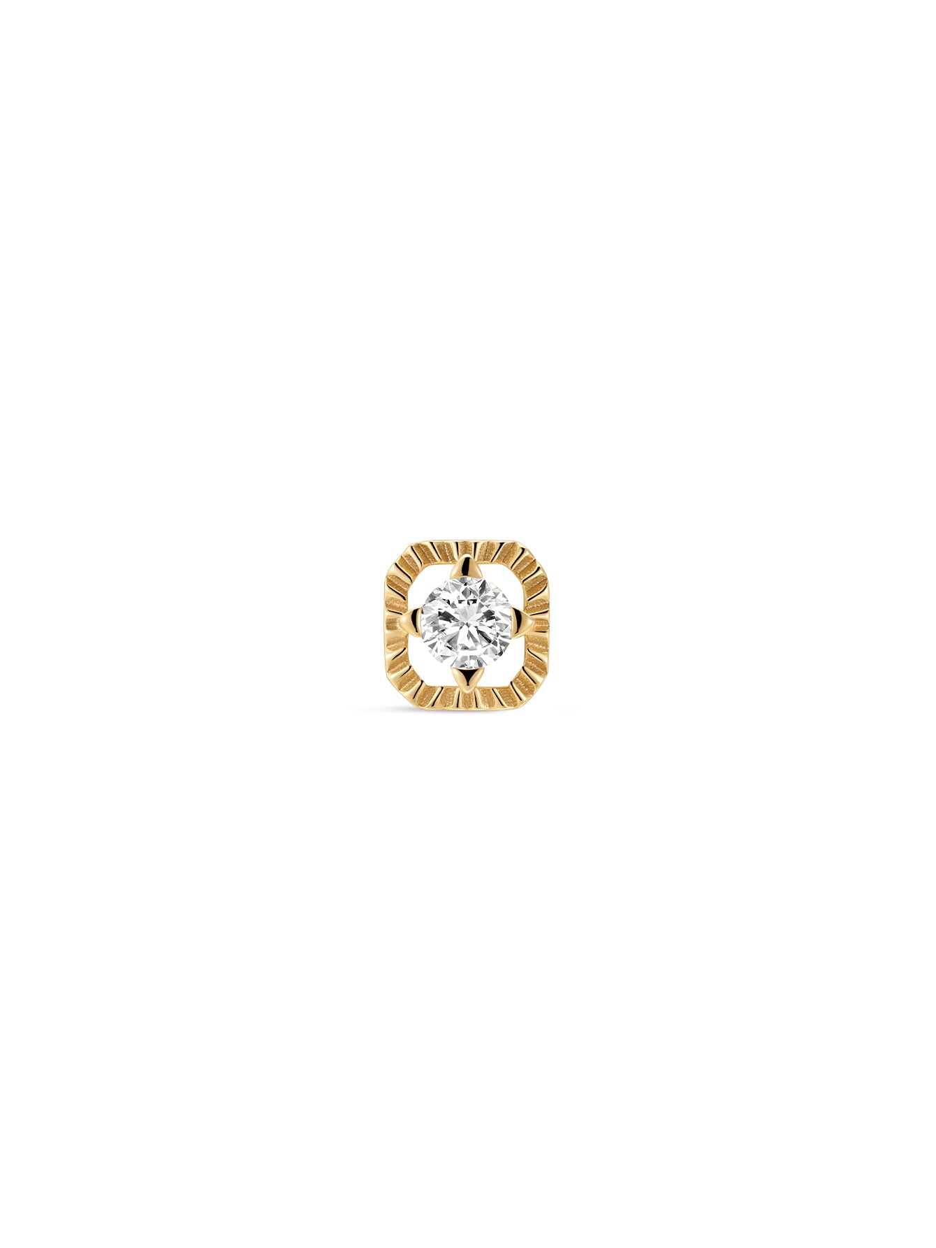 Étoile Quadrilateral Textured Round CZ Flatback Stud In 14k Solid Gold