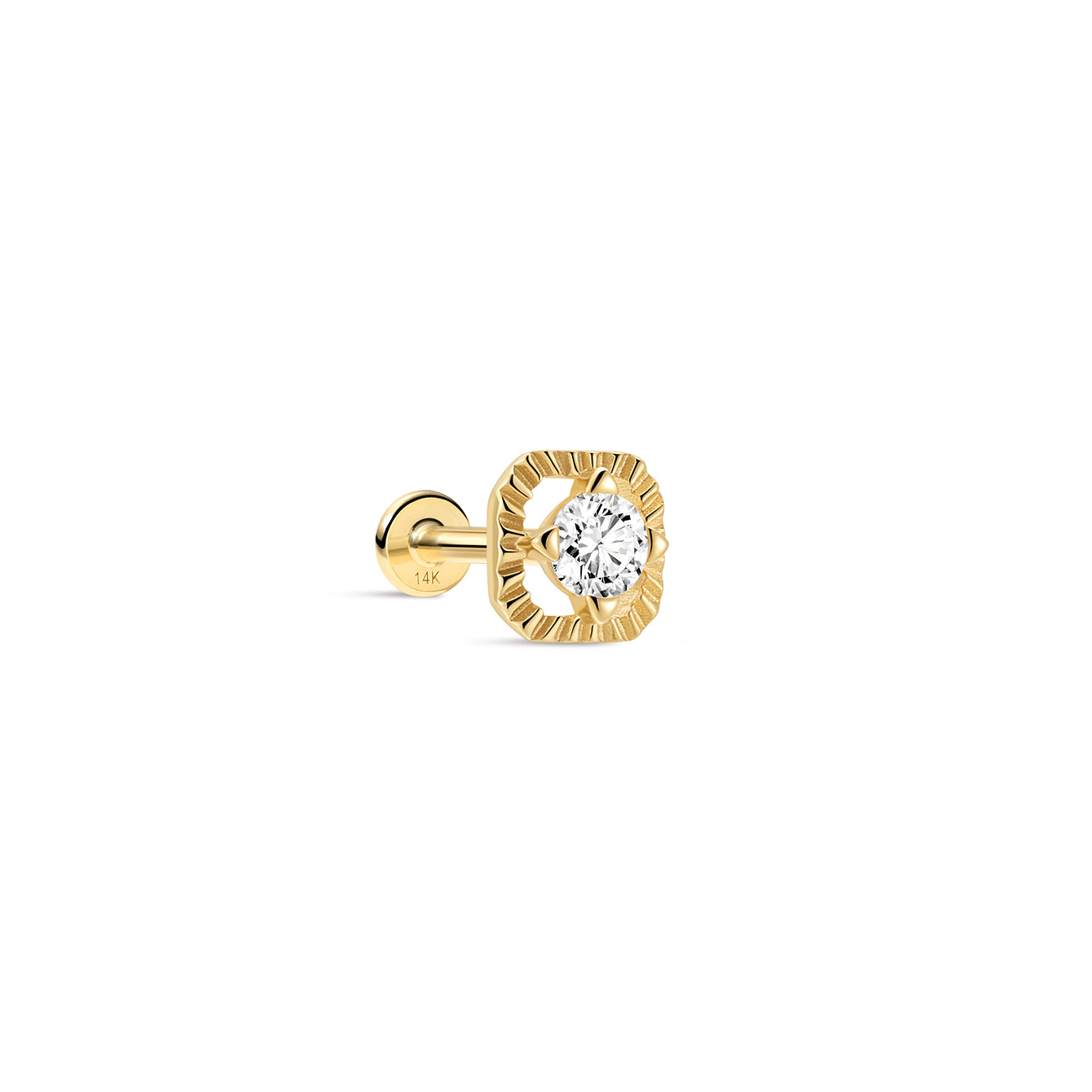 Étoile Quadrilateral Textured Round CZ Flatback Stud In 14k Solid Gold