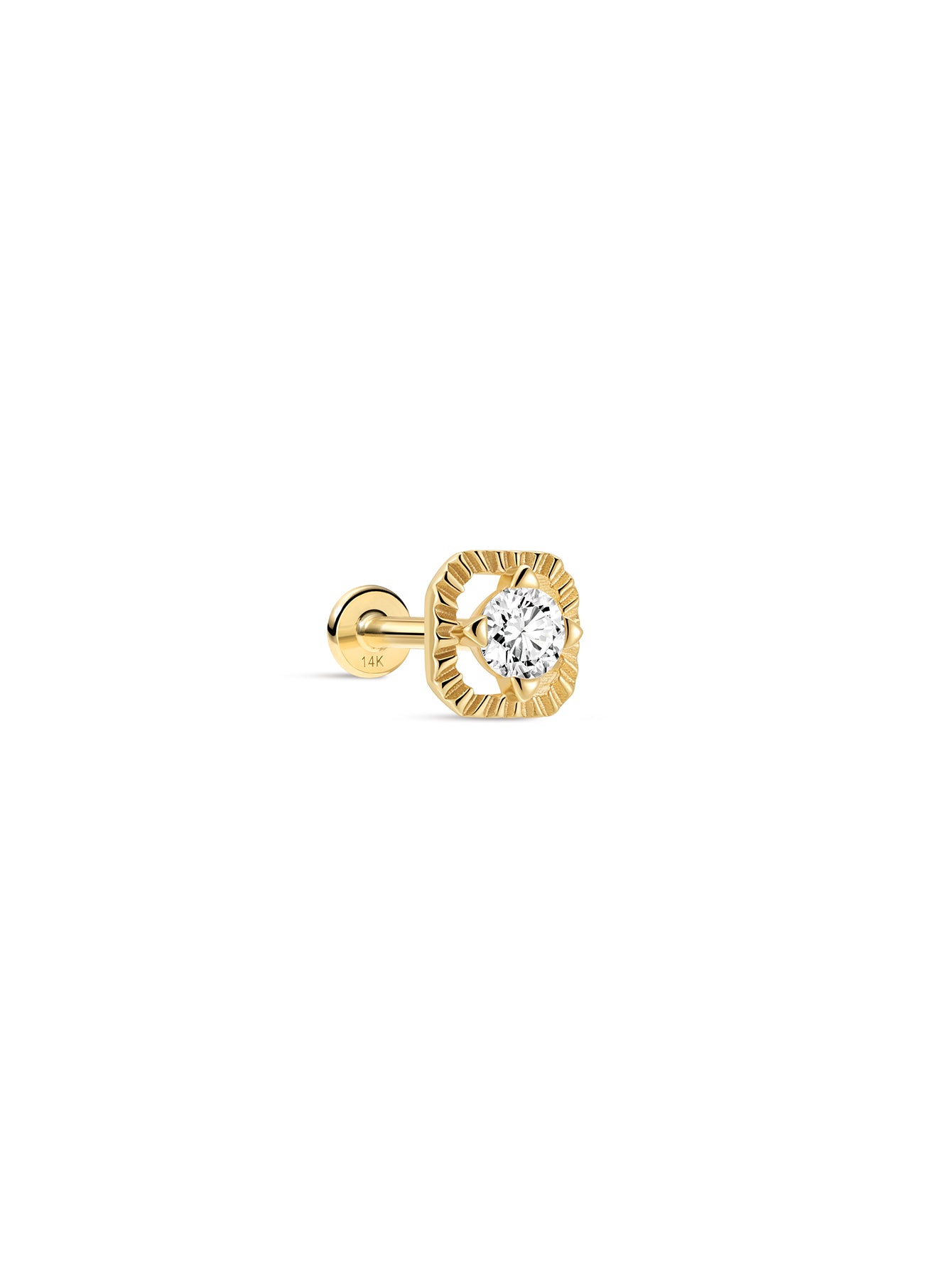 Étoile Quadrilateral Textured Round CZ Flatback Stud In 14k Solid Gold