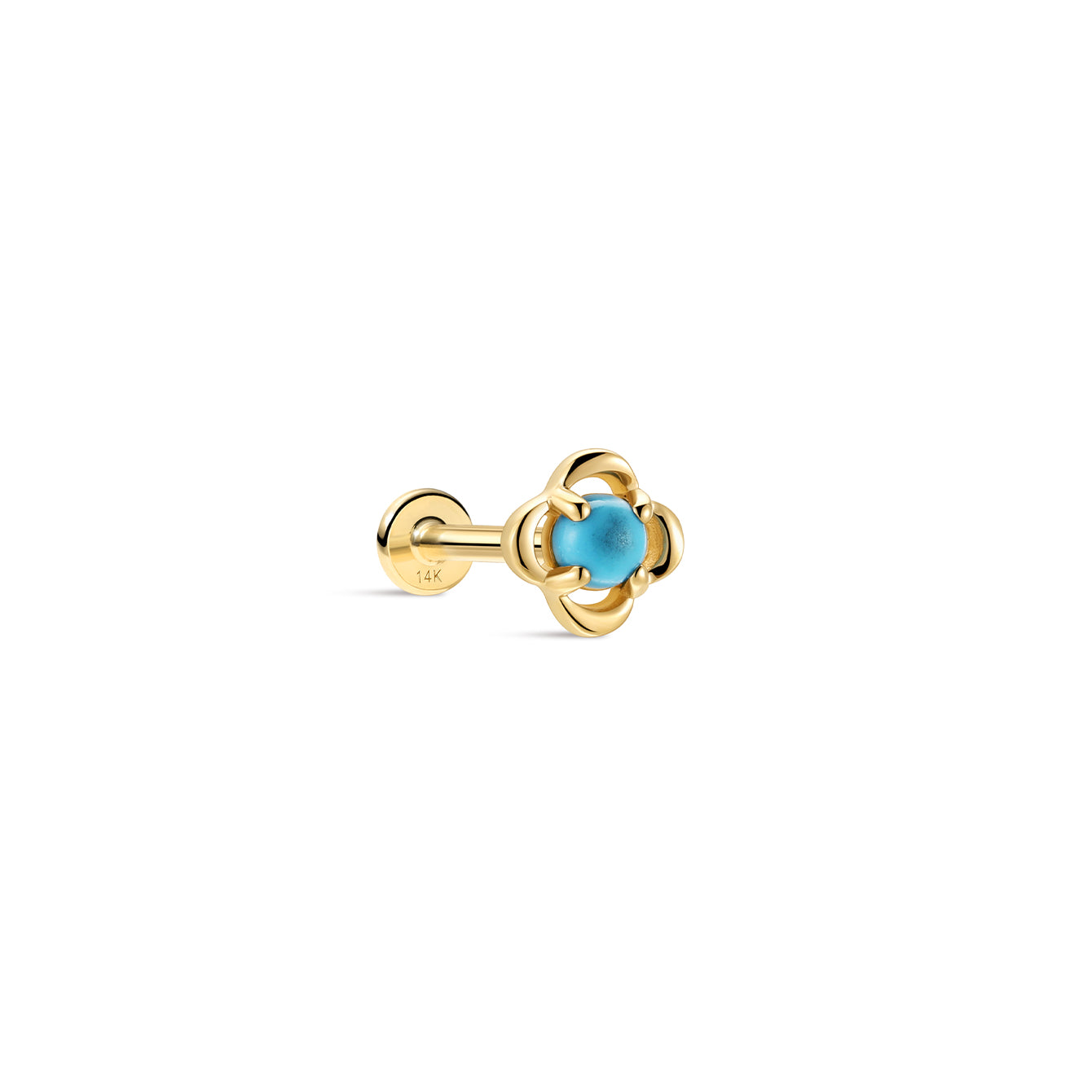 Étoile Four-Leav Clover Turquoise Flatback Stud من الذهب الخالص عيار 14 قيراط