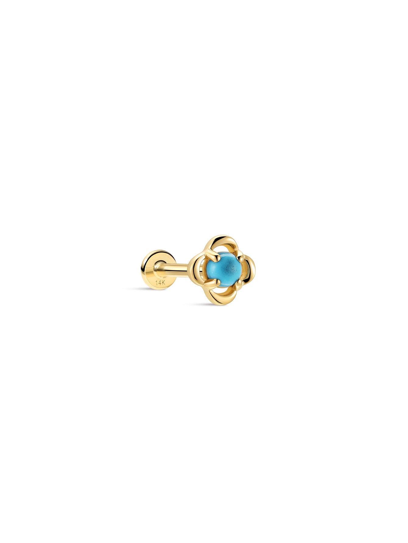 Étoile Four-Leav Clover Turquoise Flatback Stud من الذهب الخالص عيار 14 قيراط