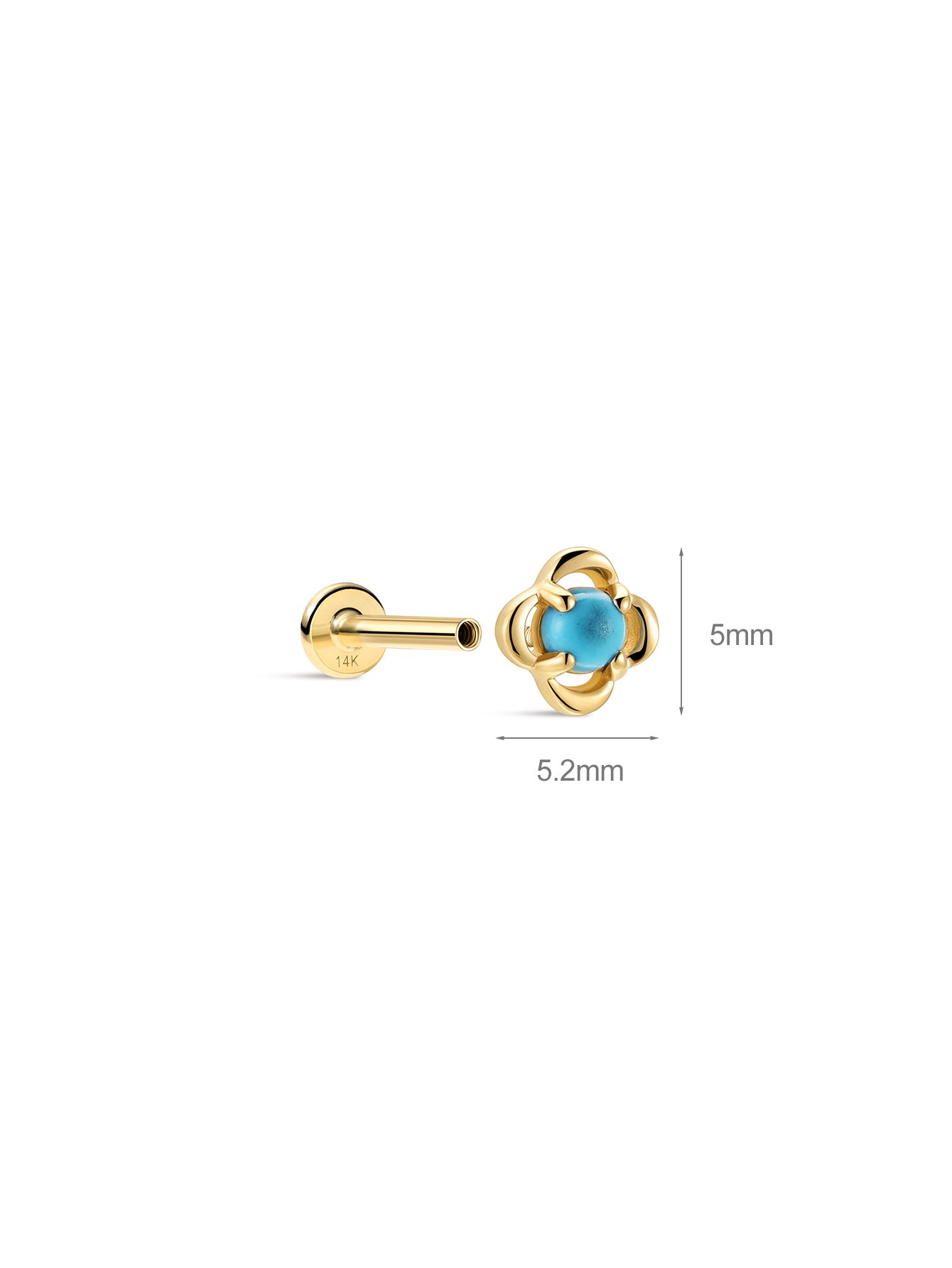 Étoile Four-Leav Clover Turquoise Flatback Stud من الذهب الخالص عيار 14 قيراط