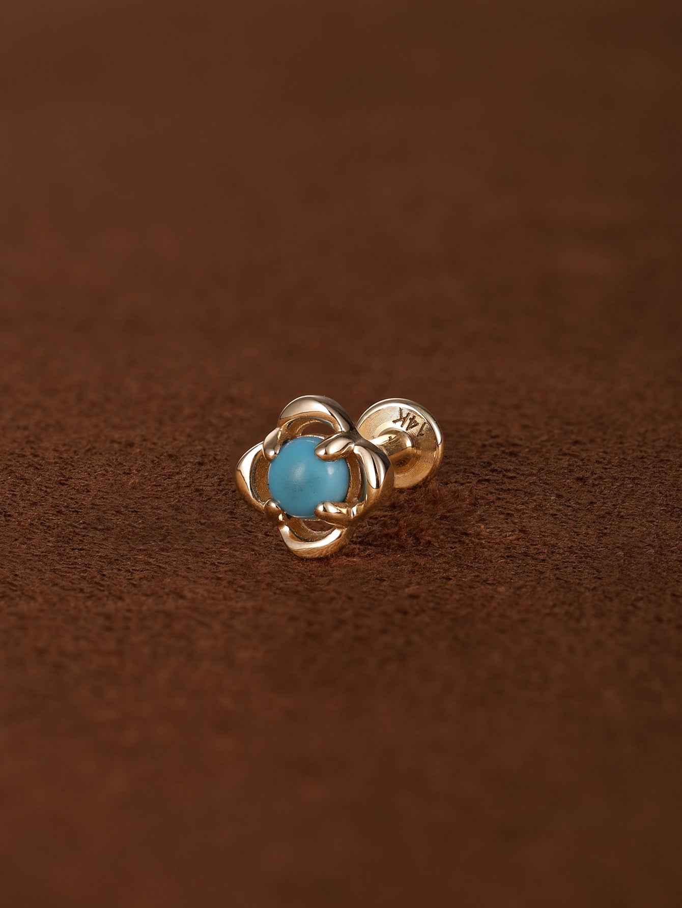 Étoile Four-Leav Clover Turquoise Flatback Stud من الذهب الخالص عيار 14 قيراط