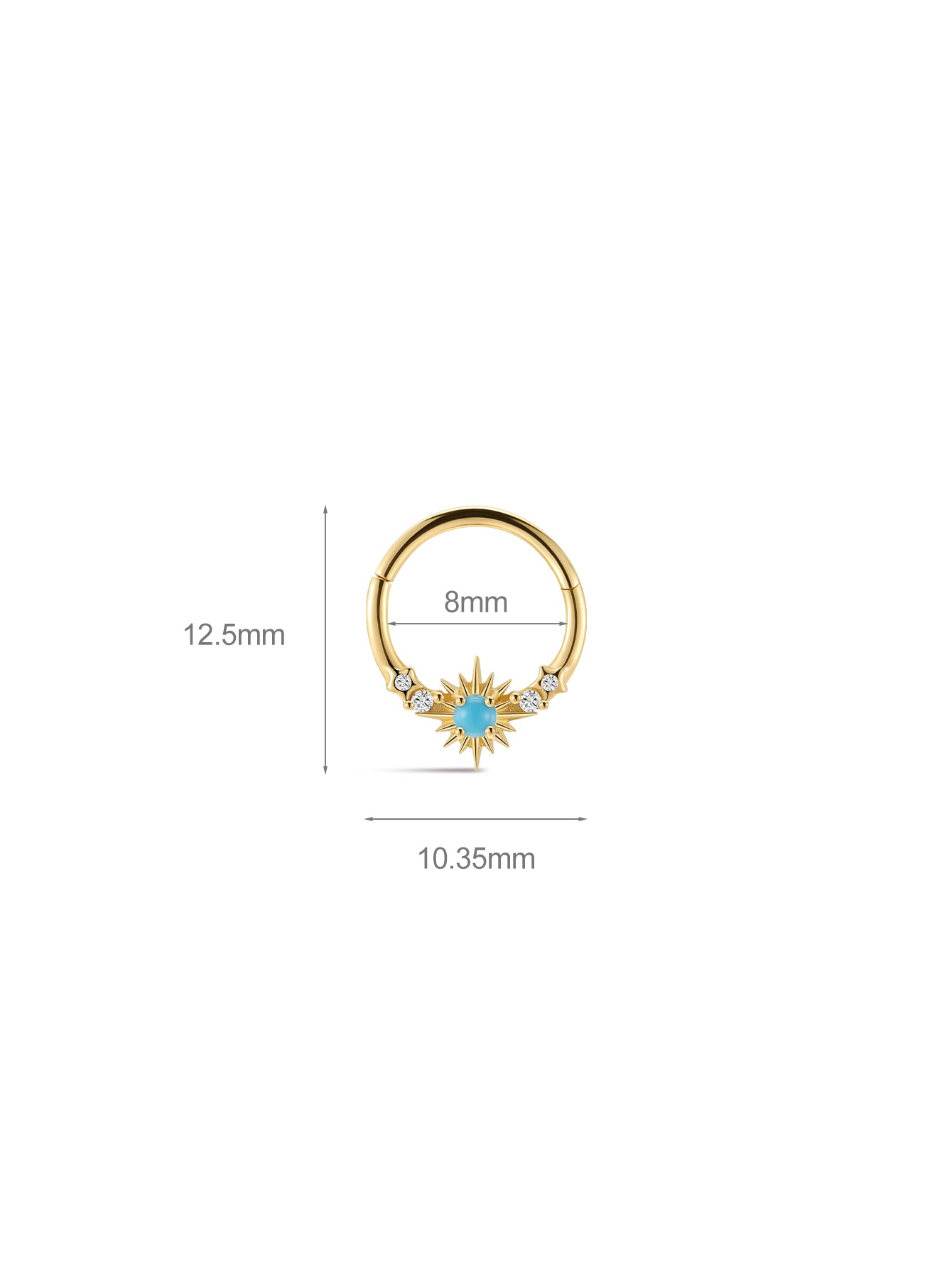 Clicker Étoile Sun Turquesa en oro macizo de 14 k