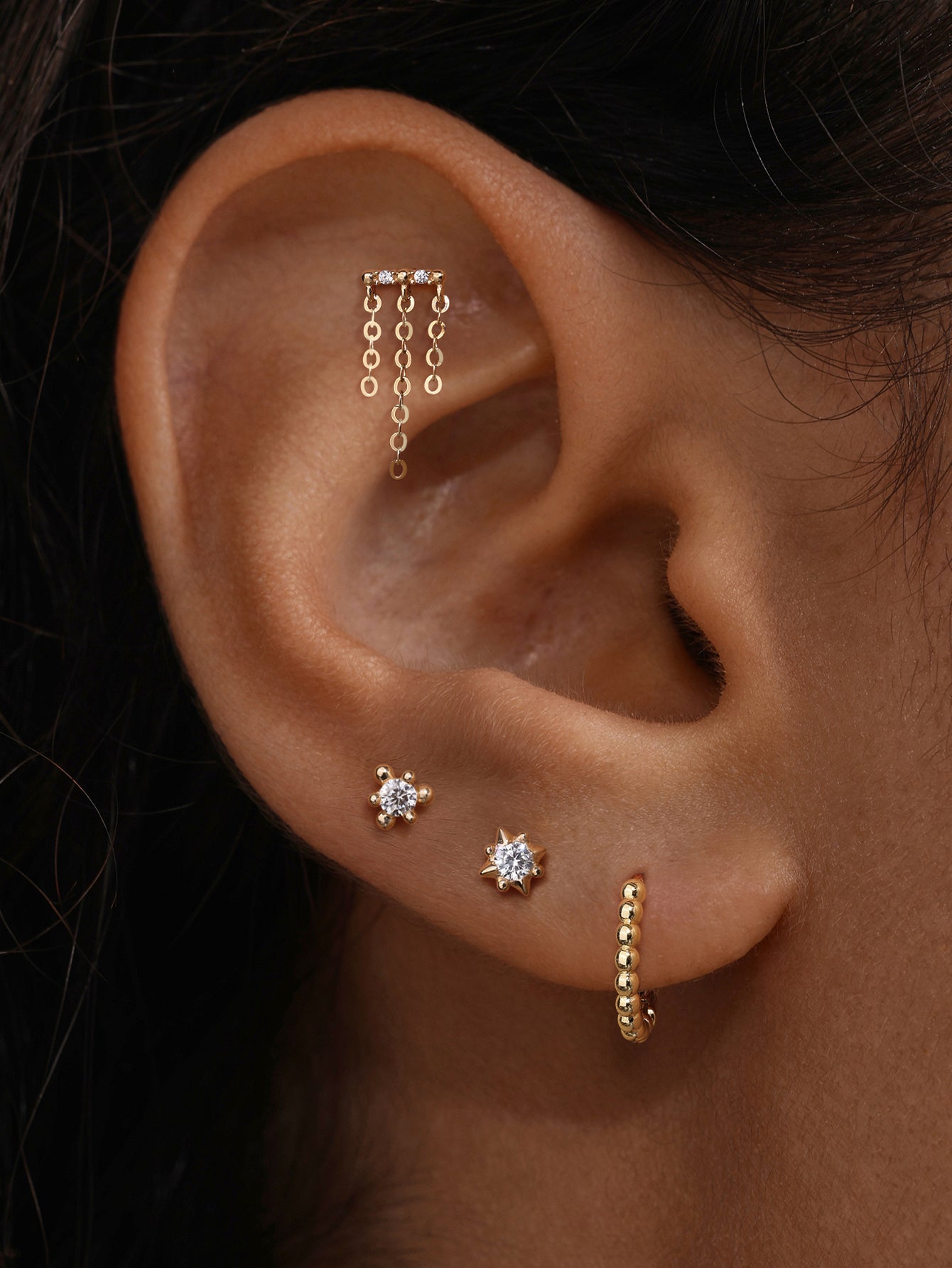 KOSINER Perléa 14K Solid Gold Beaded Flat Back Stud – Kosinerjewelry